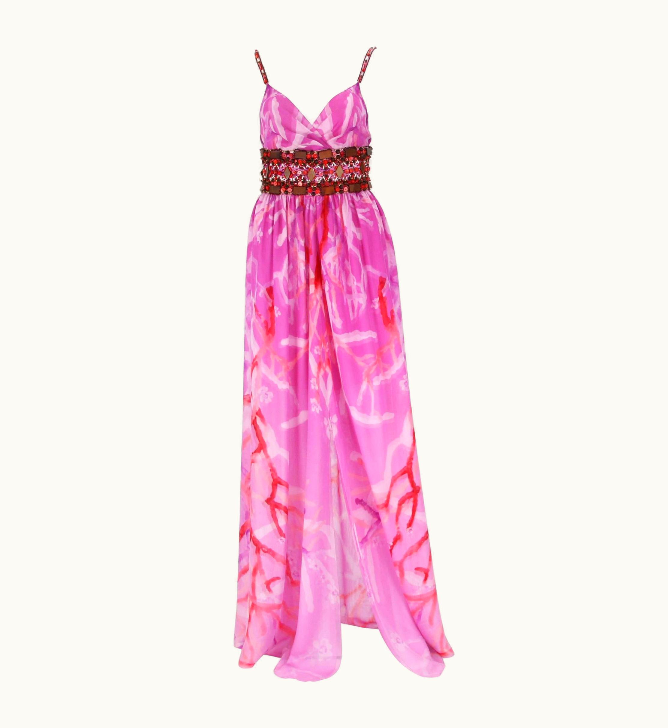 Oscar De La Renta Oscar De La Renta Resort 2006 Silk Coral Print Embellished Maxi Dress Us