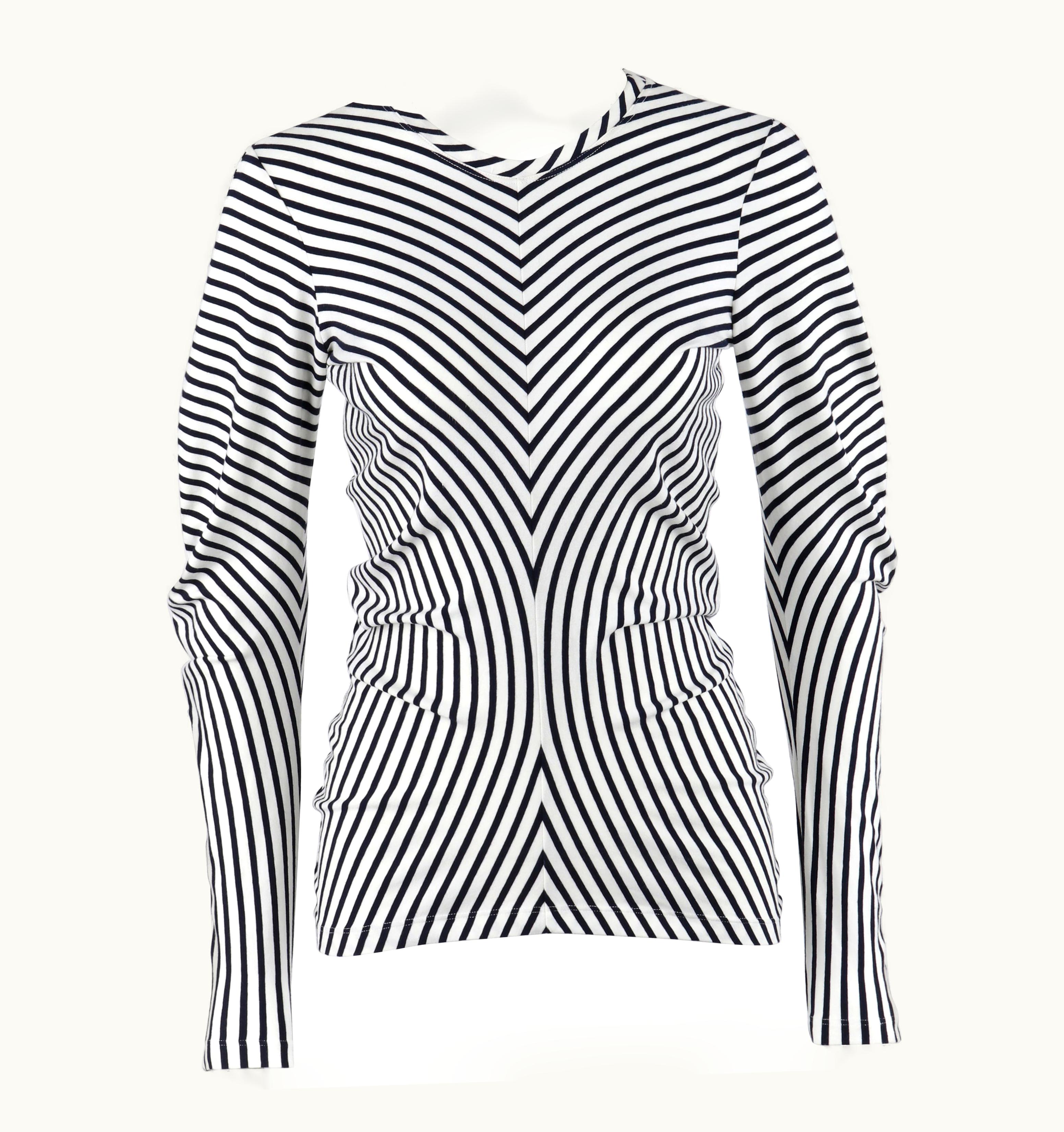 Alexander McQueen Alexander McQUEEN S/S 2006 Blue White Stripe Knit Curve Long Sleeve Draped Top