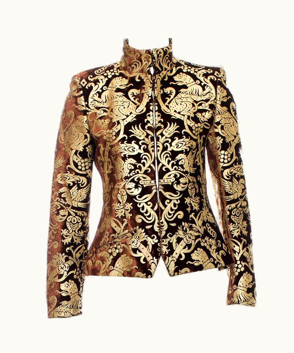 Roberto Cavalli Roberto Cavalli AW 2006 Brown Gold-Leafing Velvet Blazer Jacket 42 44 S/S 6