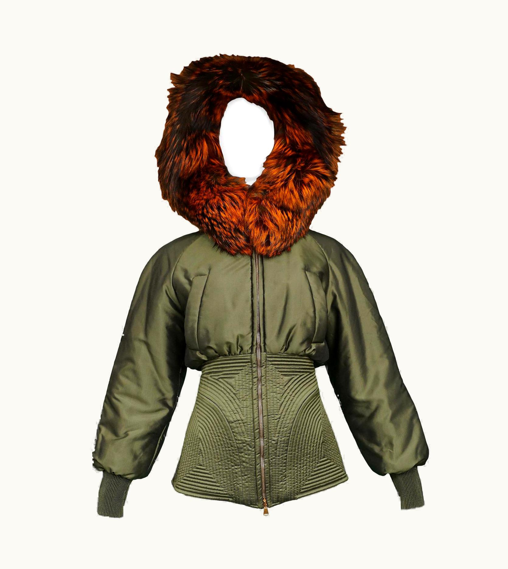 Alexander McQueen Vintage Alexander McQueen Military Fox Fur Hood Bomber 2007