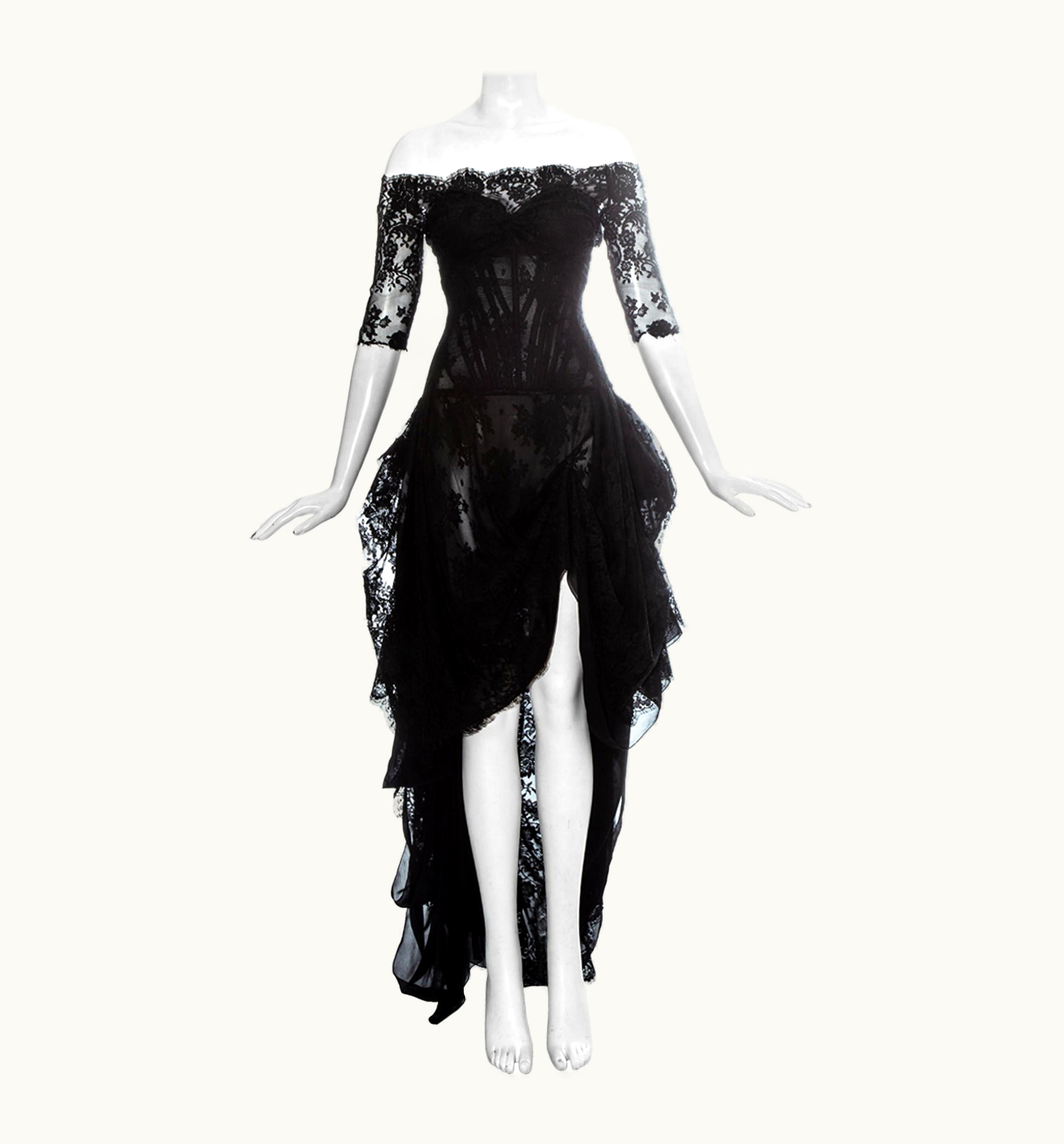 Alexander McQueen Alexander McQueen Black Lace Corseted Trained Evening Dress, 'Sarabande' S/S 2007