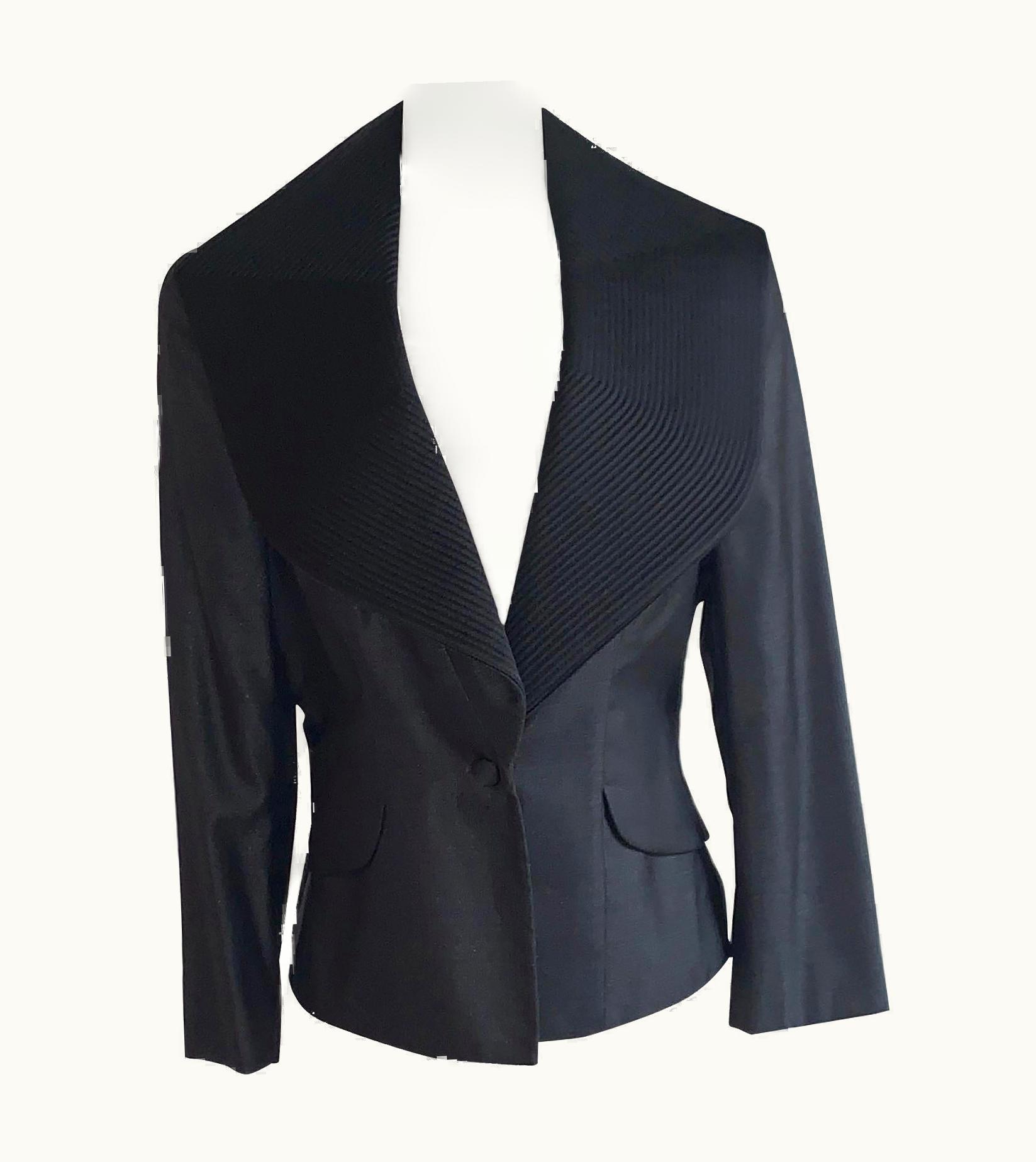 Alexander McQueen Alexander McQueen 2007 Dark Charcoal And Black Exaggerated Collar Blazer Jacket