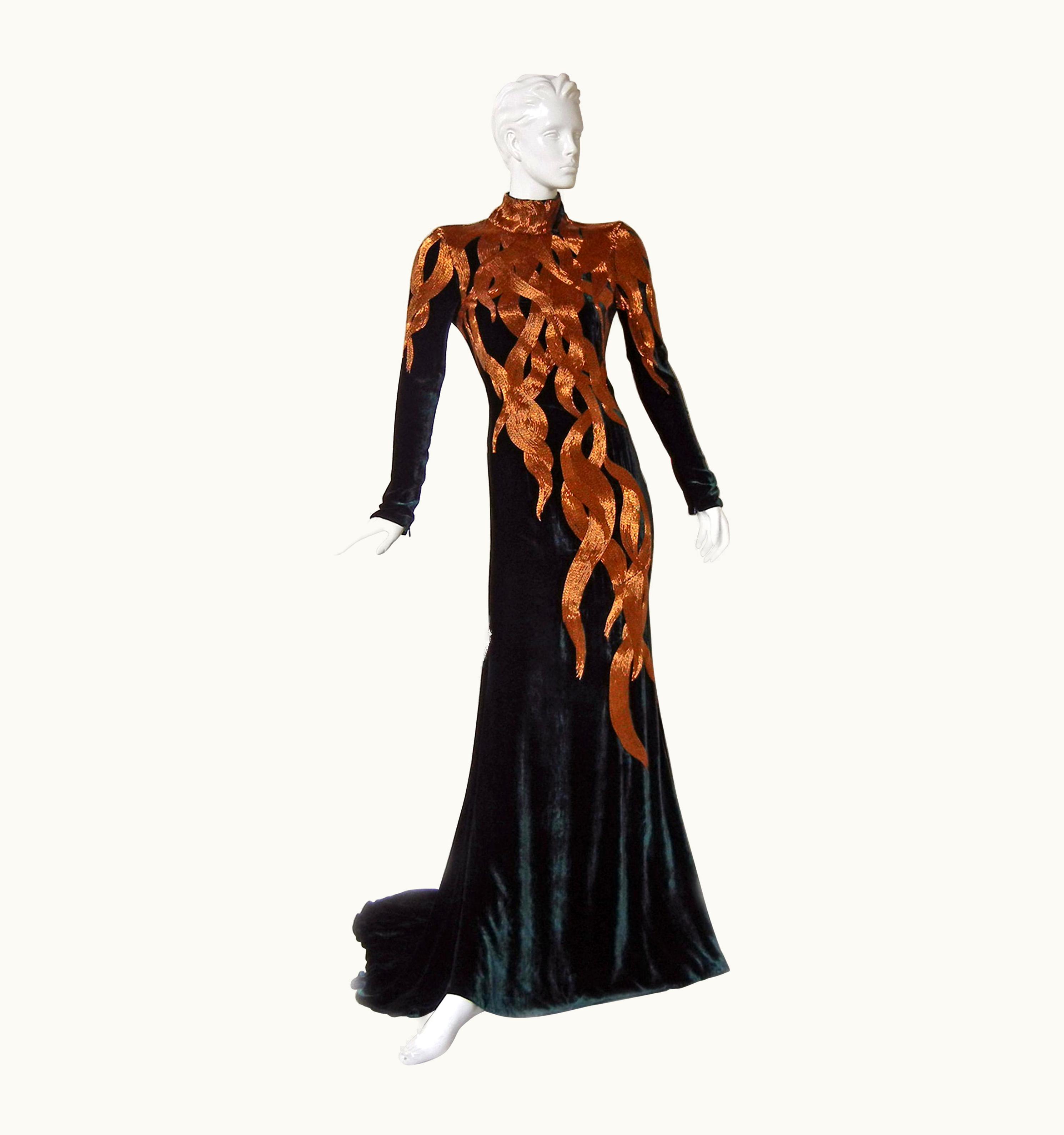 Alexander McQueen The Nwt Alexander McQueen 2007 Velvet Beaded Flame Gown Entrance Maker!