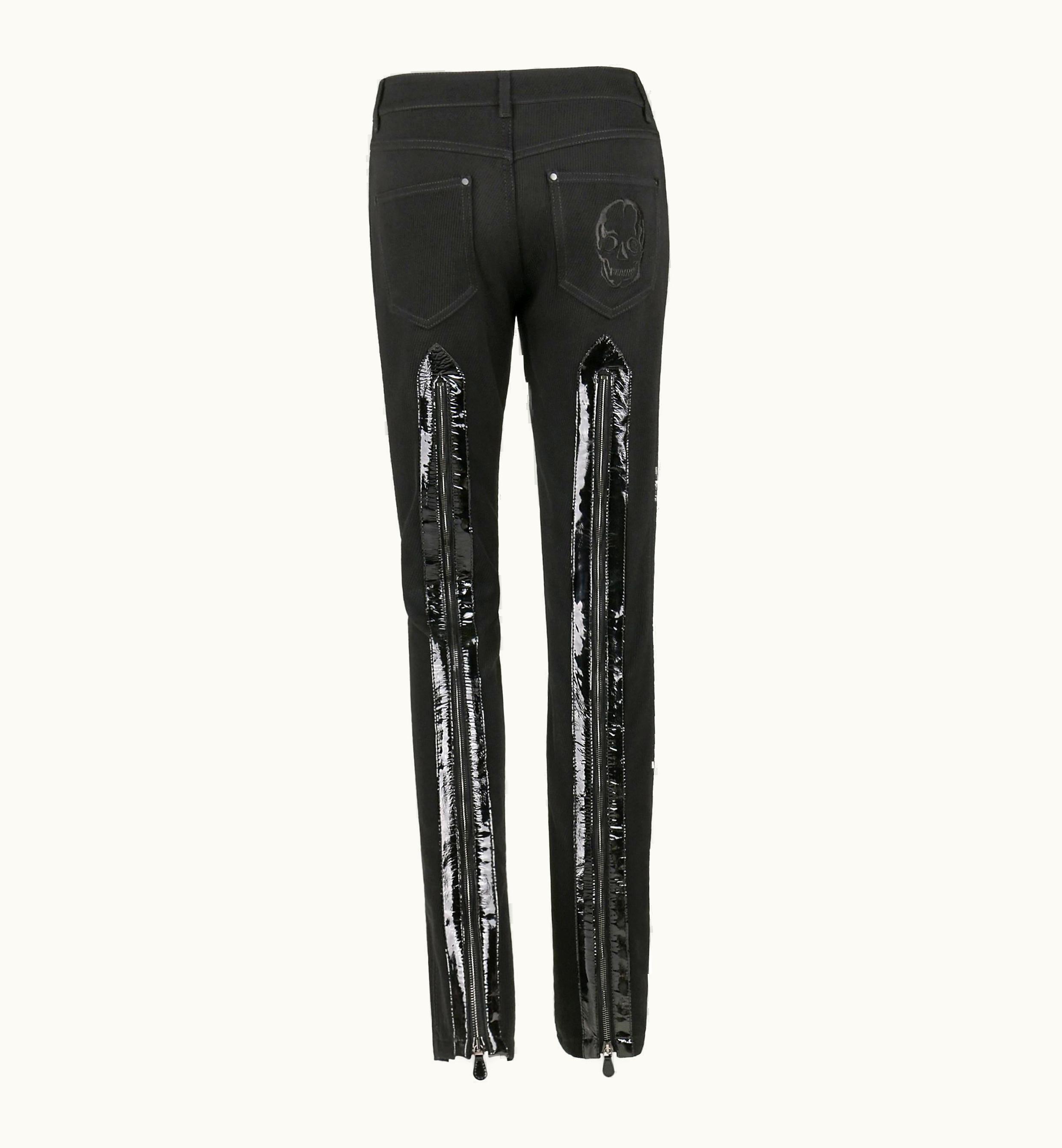Alexander McQueen Alexander Mcqueen C.2007 Black Patent Leather Zipper Skull Pocket Wool Pants
