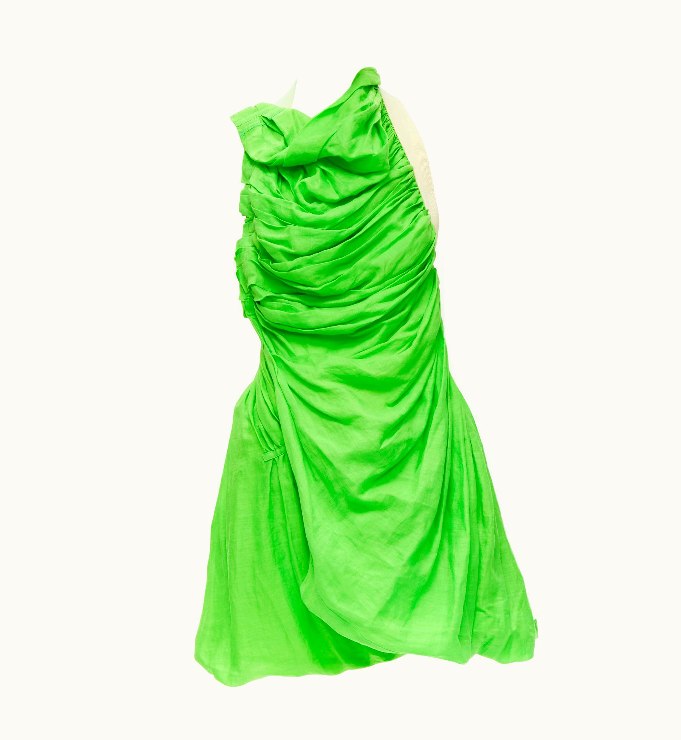 Junya Watanabe Runway Junya Watanabe 2007 Green Ruched Cotton Halter Backless Bundle Dress