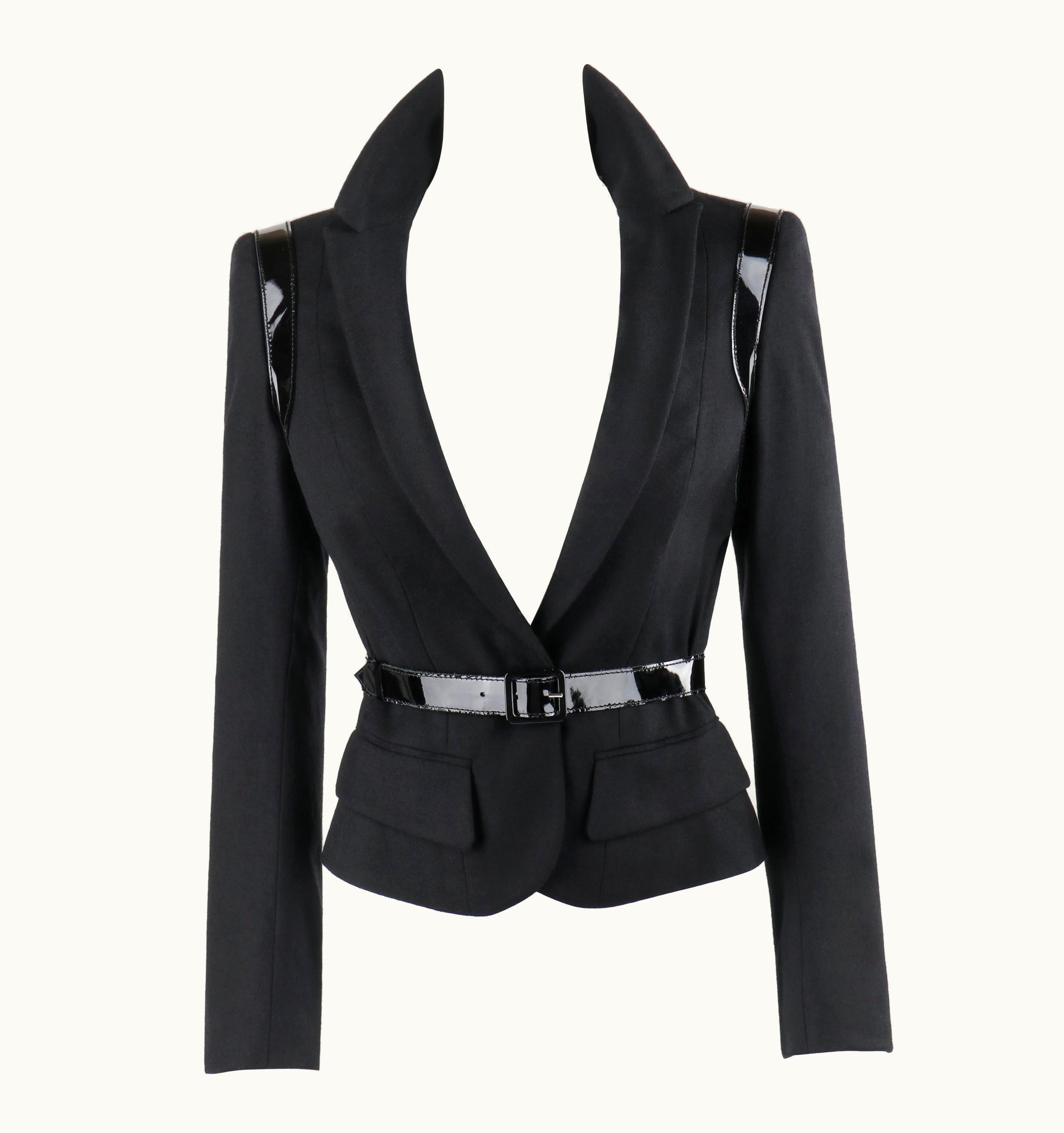 Alexander McQueen Alexander McQUEEN AW 2007 "Witches" Black Patent Leather Belted Blazer Jacket