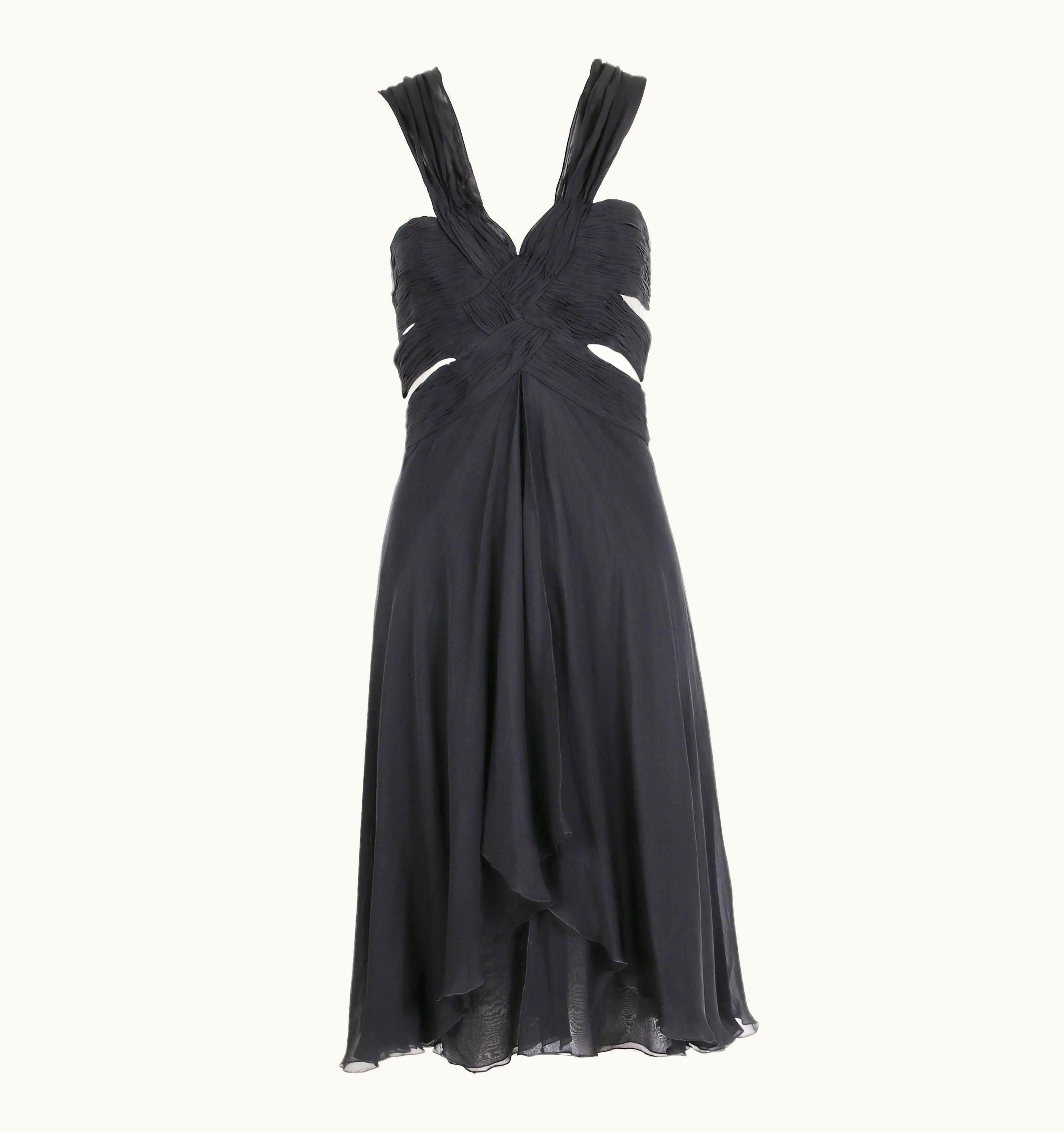 Valentino Valentino Black Silk Chiffon Multi-Layered Cocktail Dress Bodice Cut Outs 2007