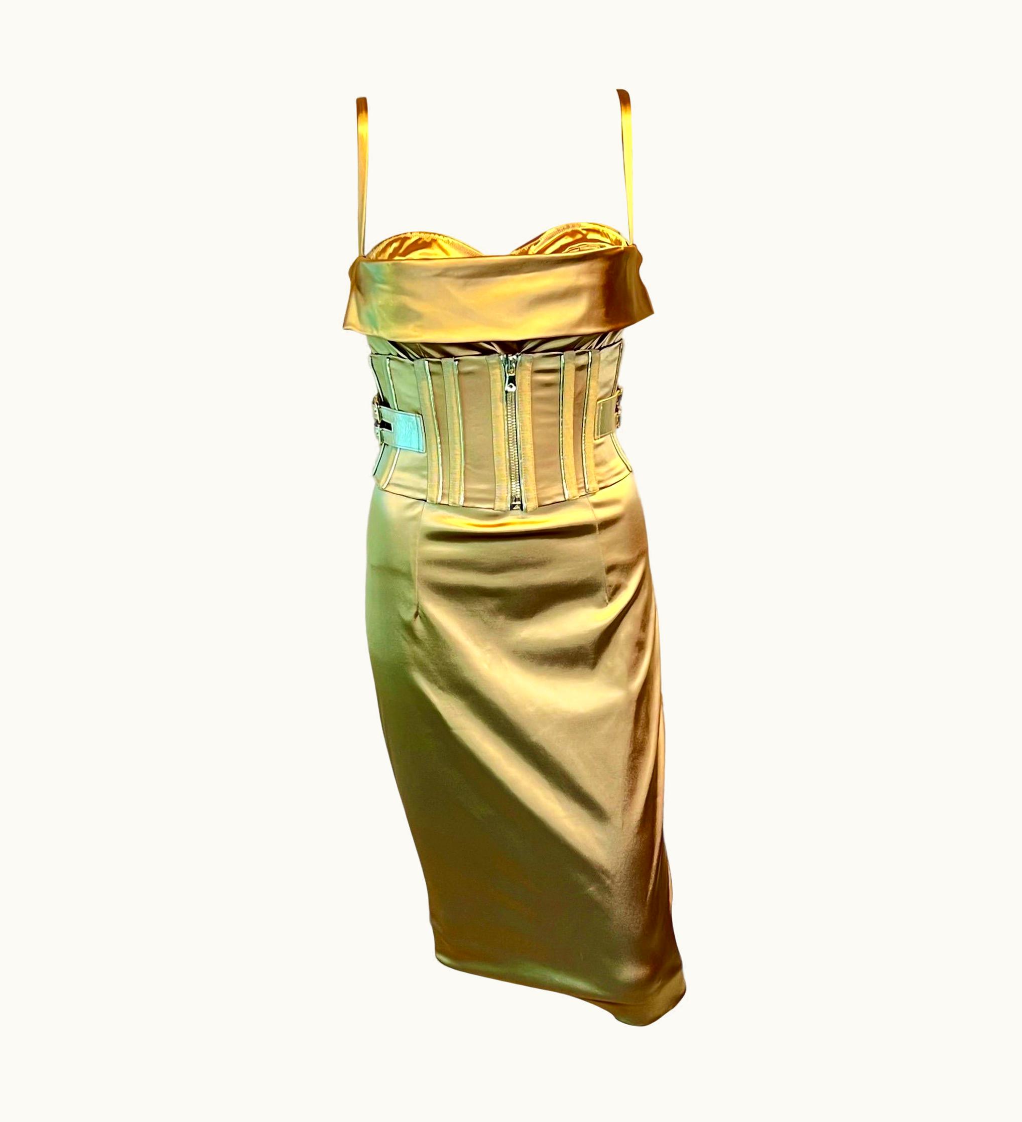 Dolce & Gabbana Dolce & Gabbana S/S 2007 Corset Belted Bra Bustier Bodycon Gold Acetate Dress