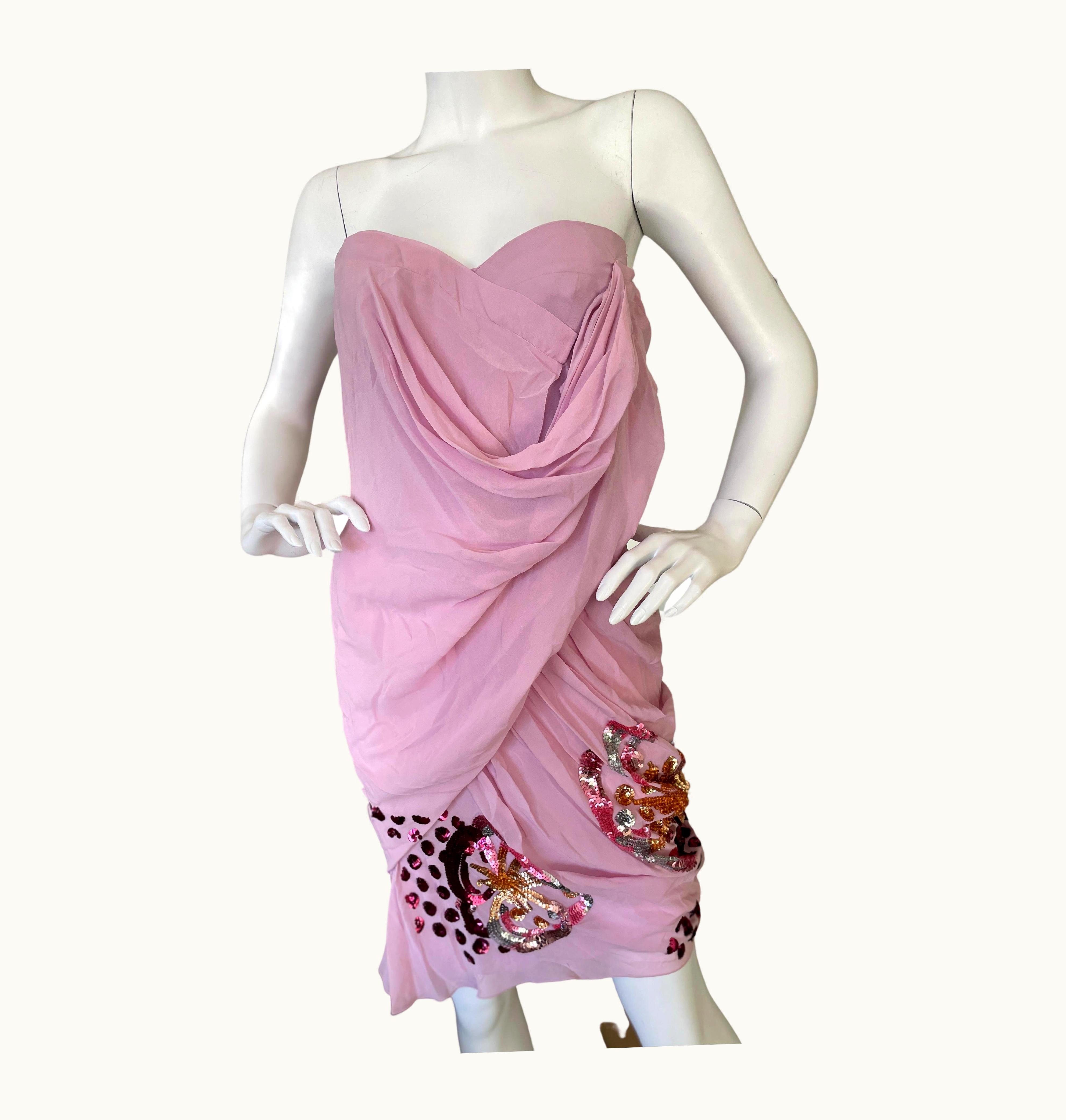 John Galliano John Galliano Sequin Spring 2007 Draped Pink Silk Cocktail Dress W Inner Corset