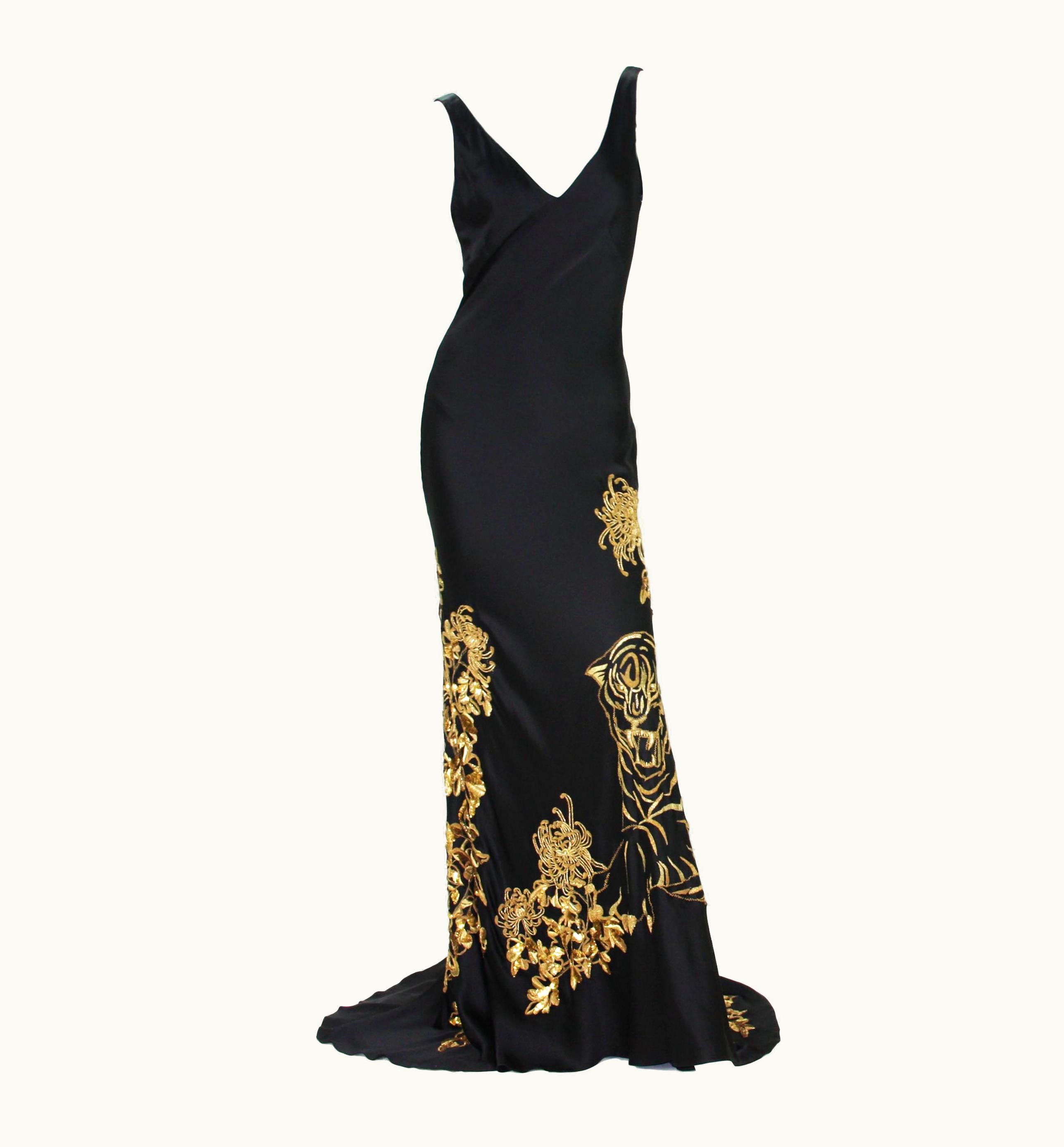 Alexander McQueen Alexander McQueen 2007 Gold Embroidered Tiger Dress 42 As Seen On Mary Stuart Tv