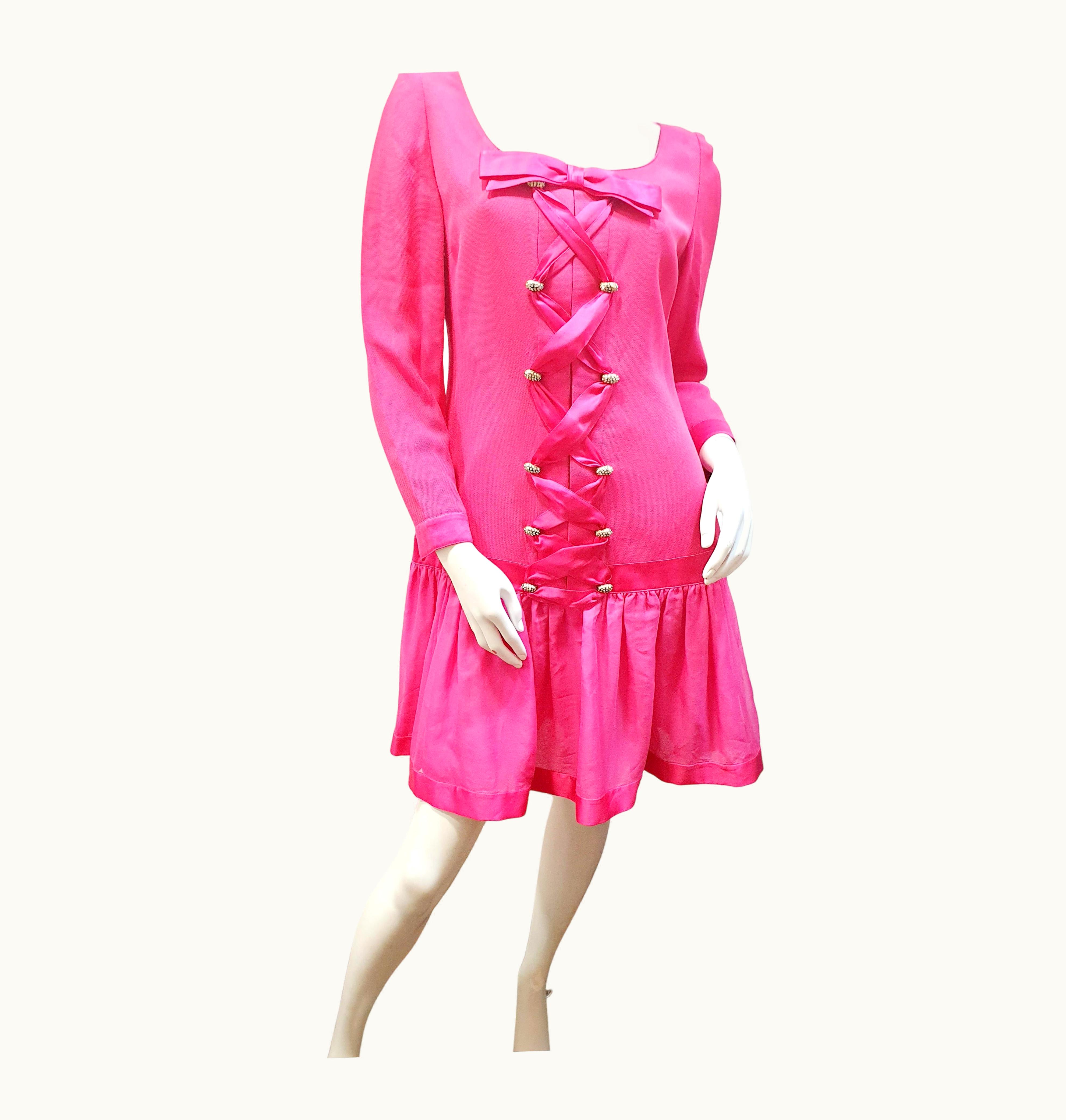 Valentino Valentino Crepe And Chiffon Vintage Pink Dress With Golden And Swarosky Straps