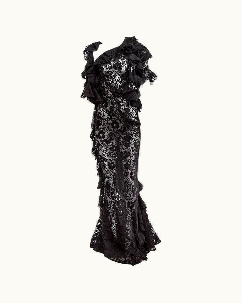 Comme Des Garçons Junya Watanabe Comme Des Garçons Sheer Ruffled Lace Gown