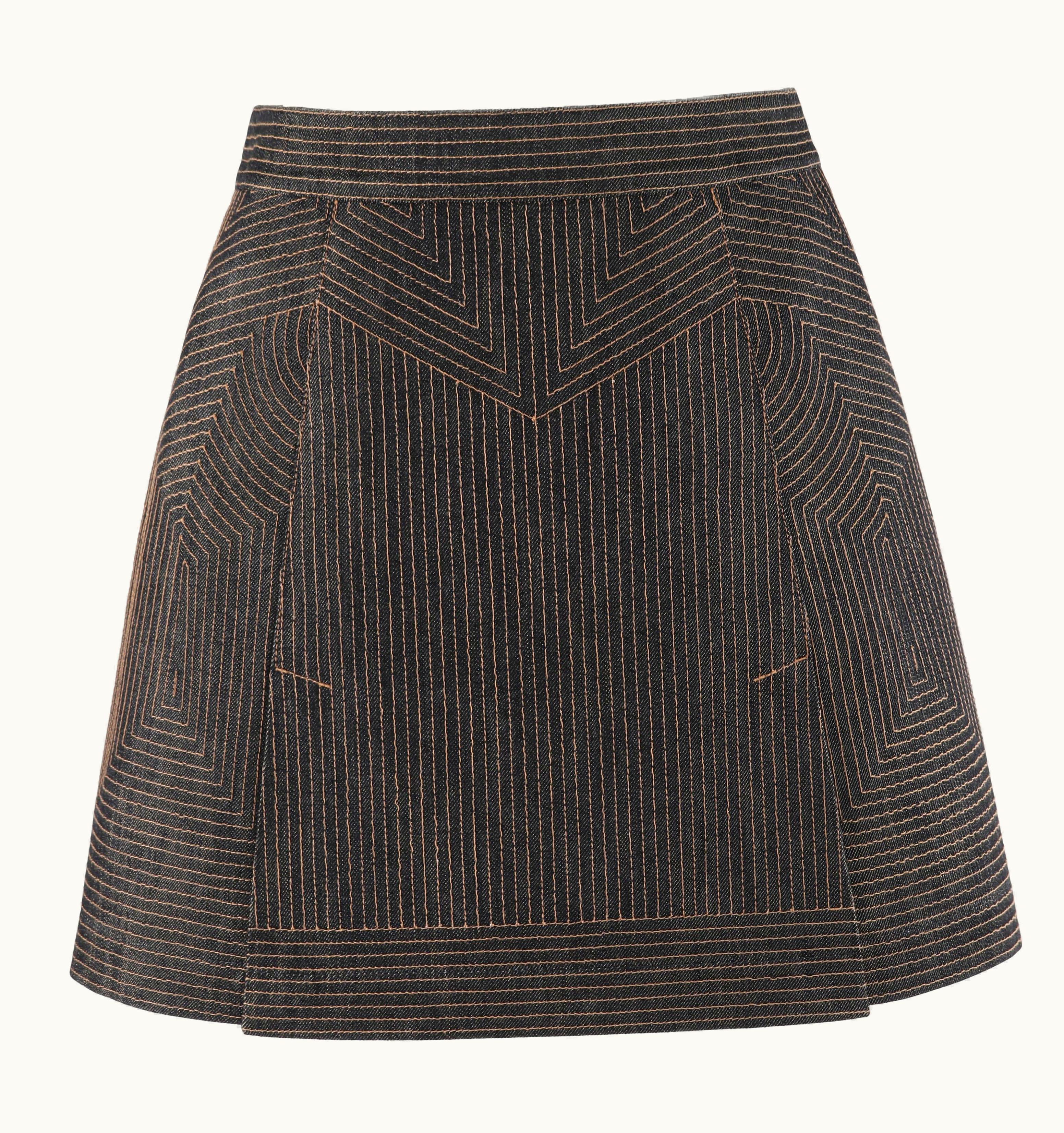 Alexander McQueen Alexander McQUEEN C.2008 Black Denim Patterned Top Stitched Mini Skirt