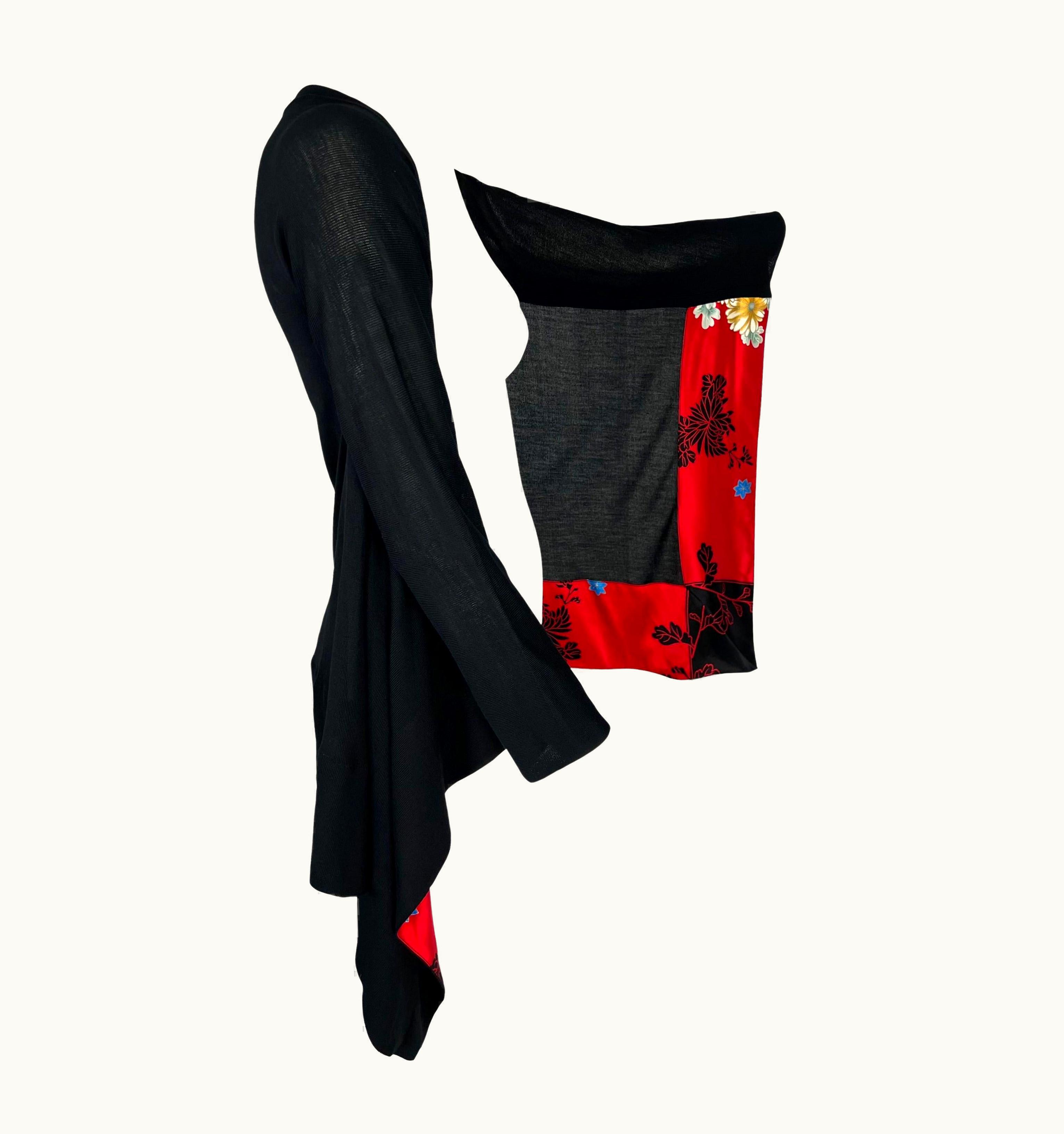 Roberto Cavalli 2008 Roberto Cavalli Red Chinoiserie Trim Black Stretch Knit Kimono Cape