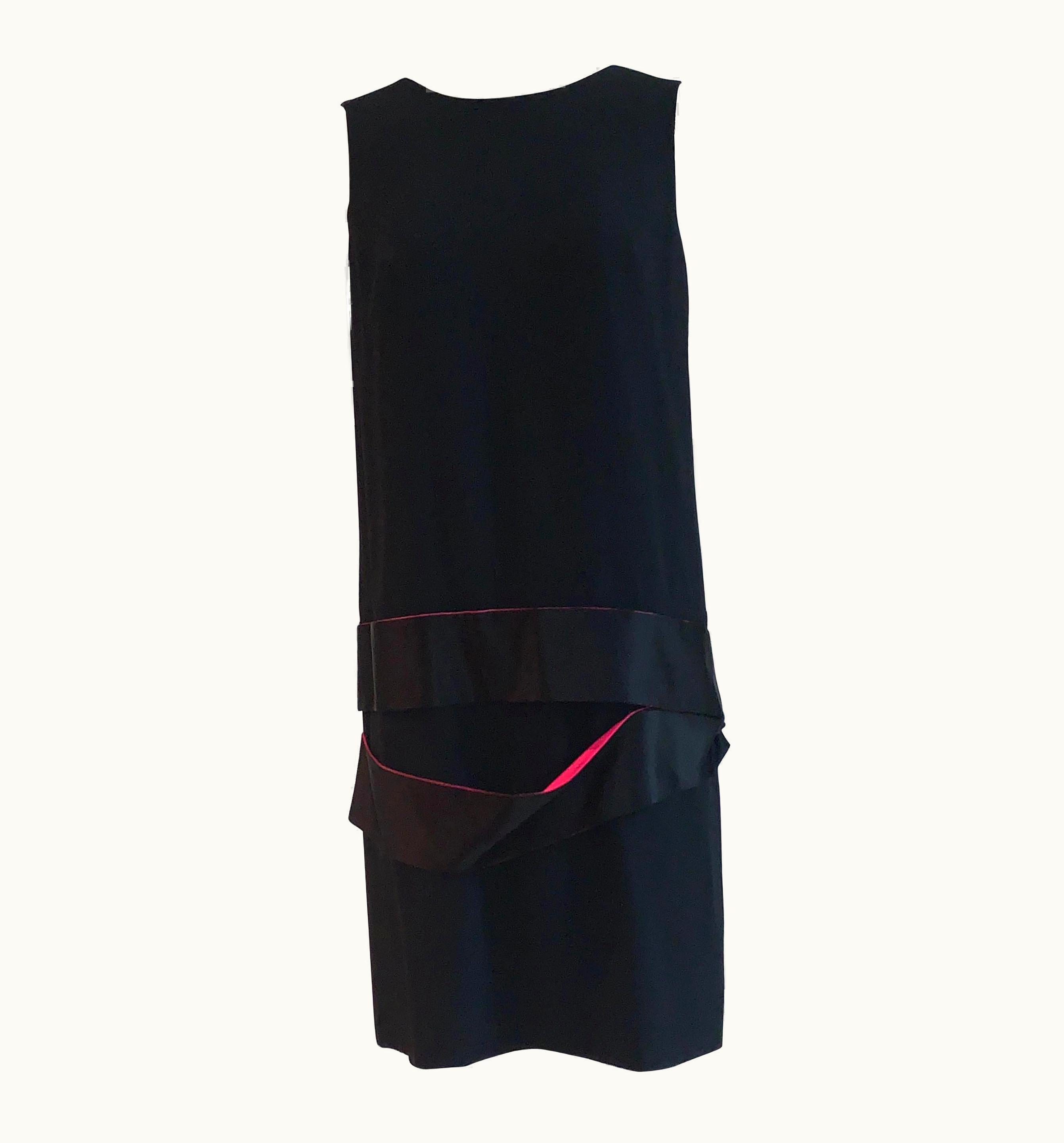 Alexander McQueen Alexander McQueen 2008 Black Drop Waist Dress With Pink Silk Band Detail