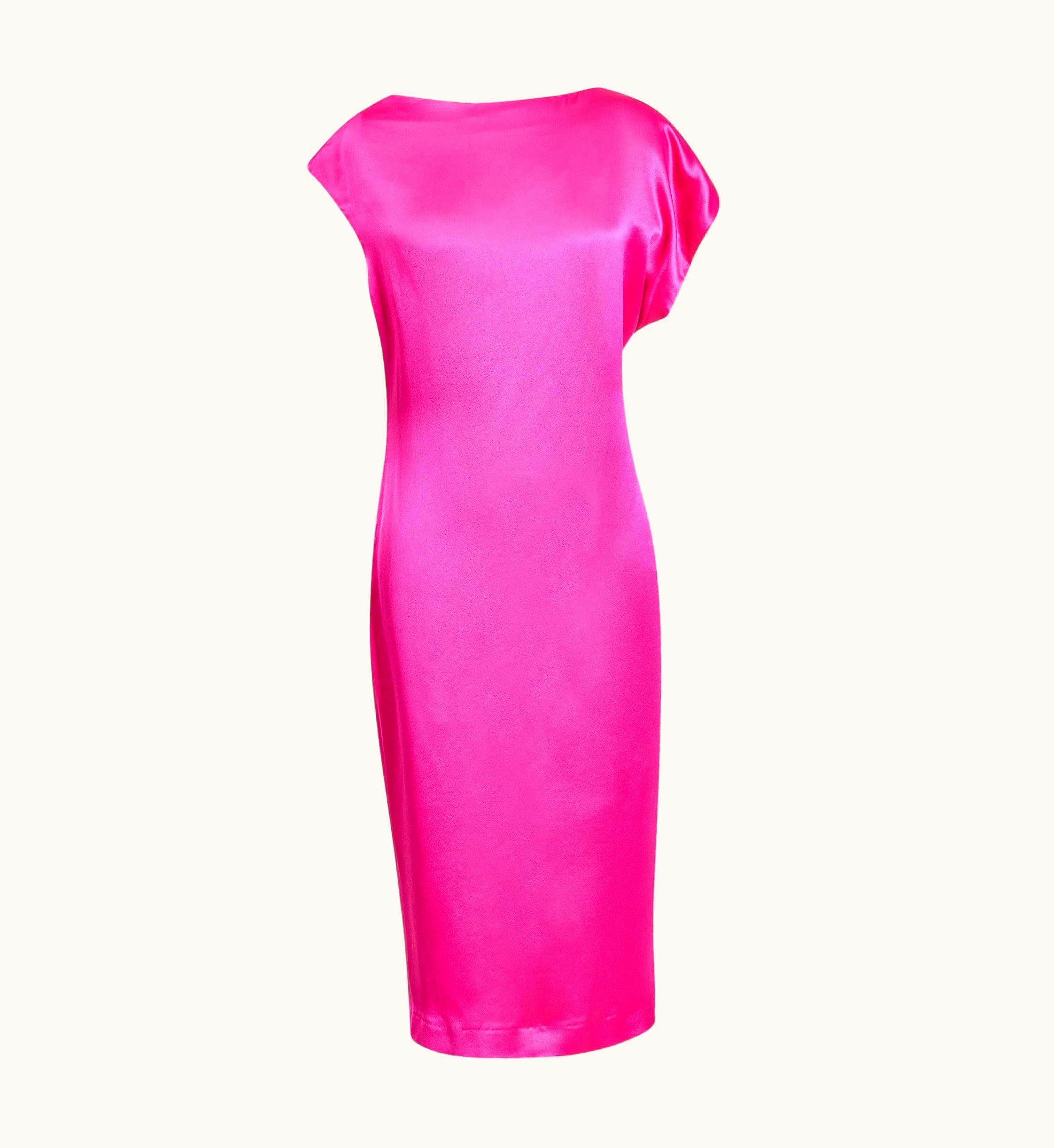 Alexander McQueen S/S 2008 Alexander McQueen Hot Pink Silk Charmeuse Asymmetrical Midi Dress