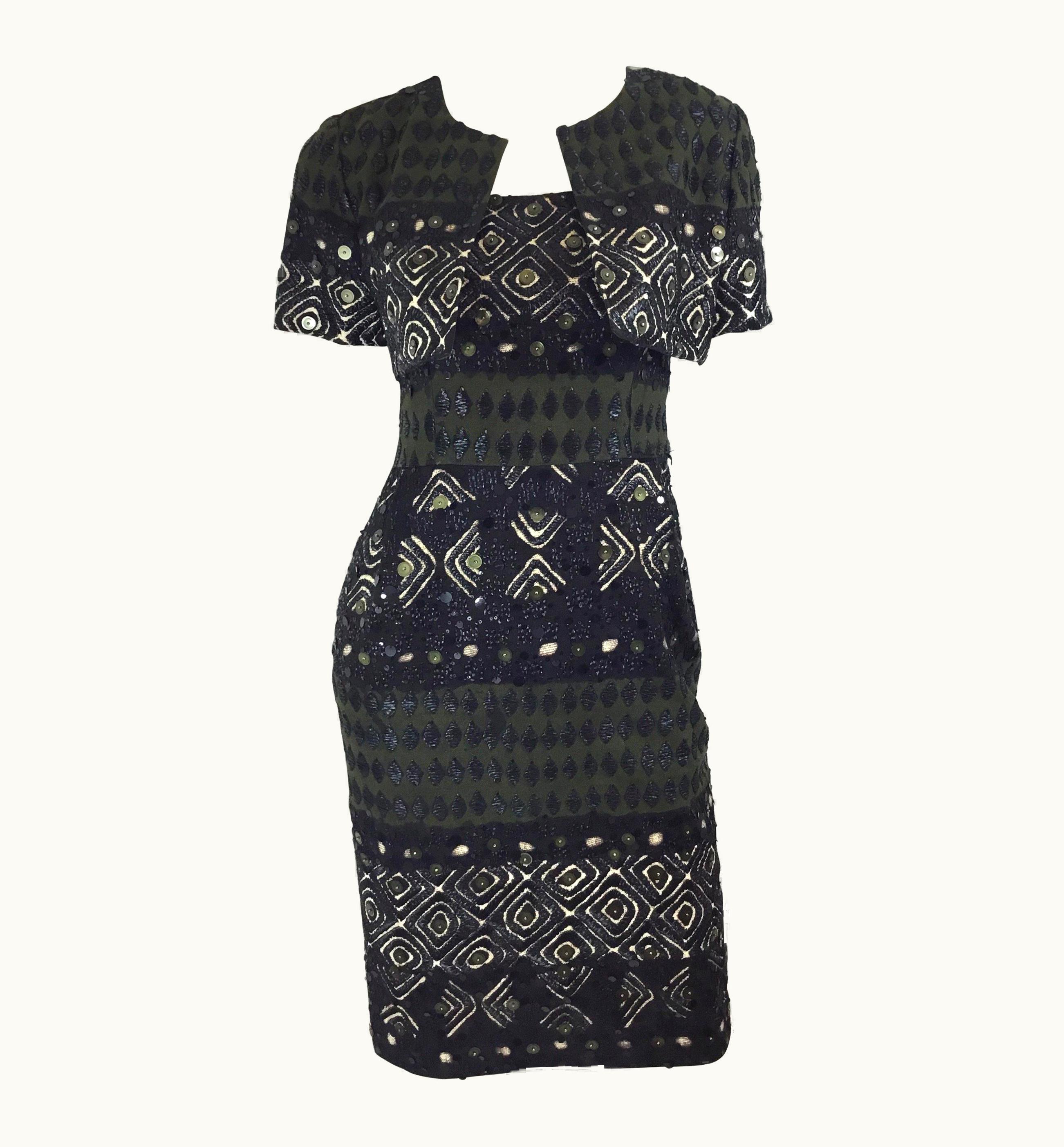 Oscar De La Renta Oscar De La Renta 2008 Raffia Dress & Bolero With Bead, Sequin Embellishing