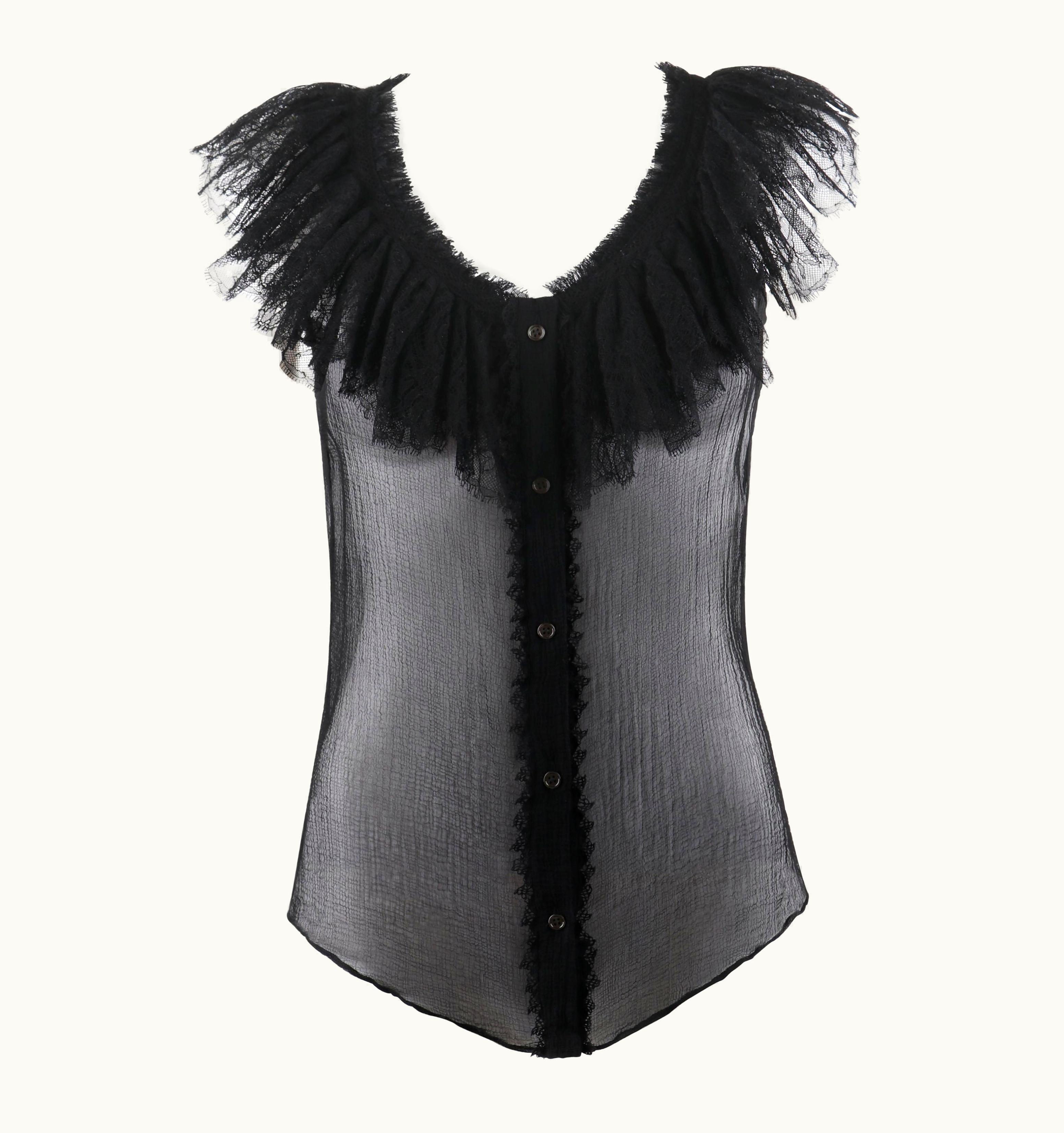 Alexander McQueen Alexander McQUEEN AW 2008 Silk Crepe Sheer Sleeveless Lace Ruffle Blouse Top