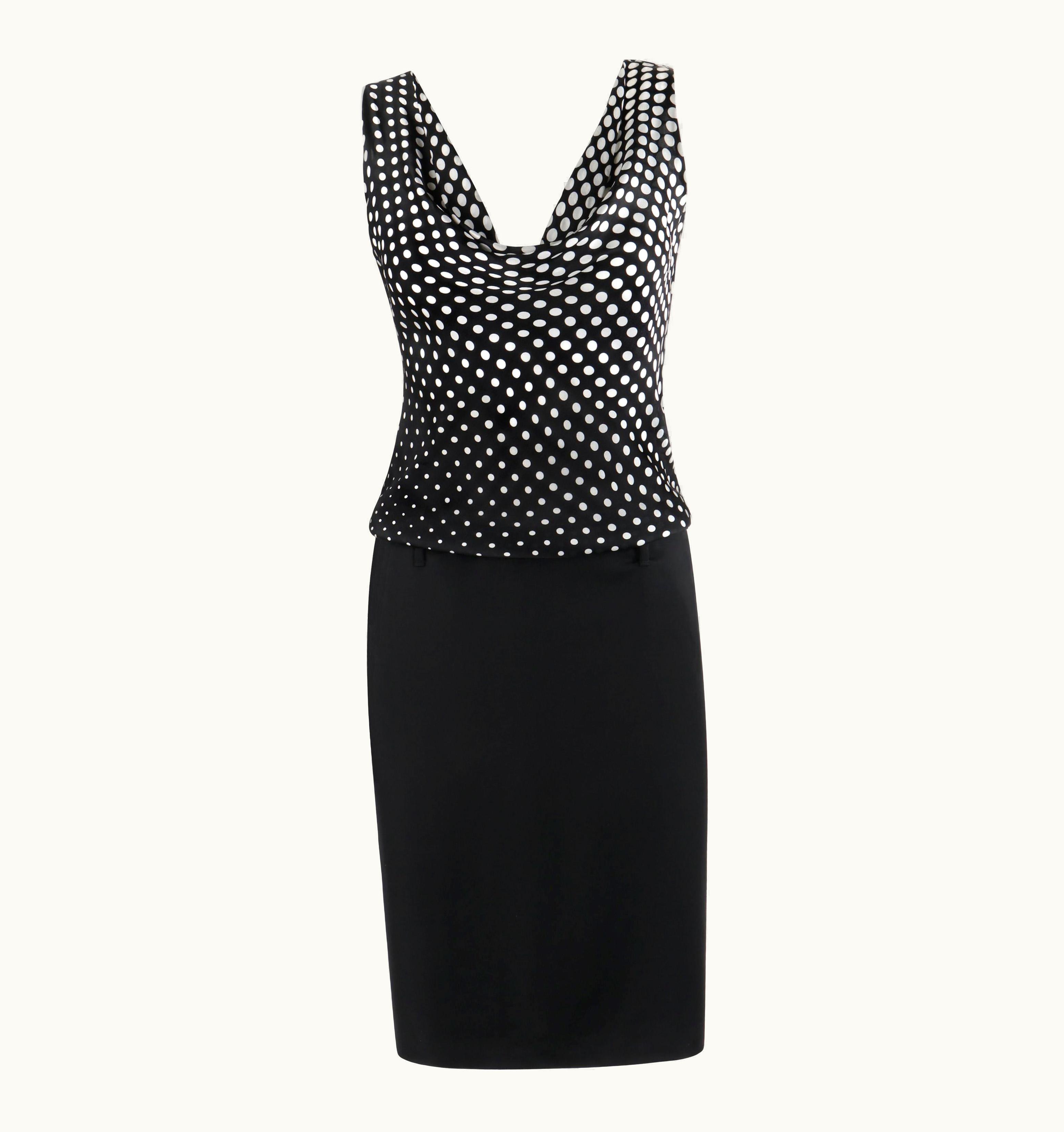 Alexander McQueen Alexander McQUEEN S/S 2008 Black & White Polka Dot Plunge Neck Sheath Dress