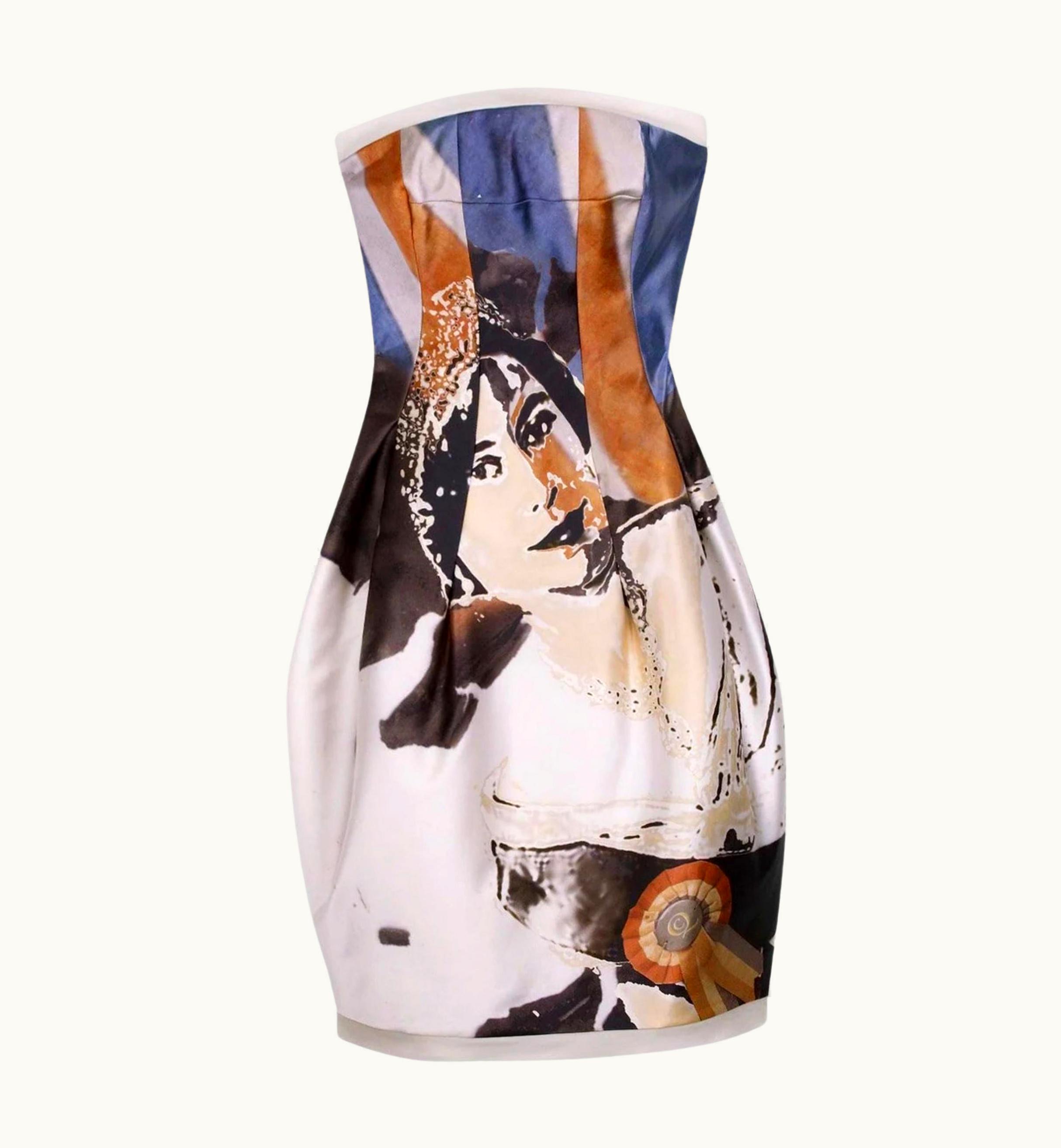 Alexander McQueen Iconic Alexander McQueen AW 2008 Pure Silk Corset Dress God Save The Queen