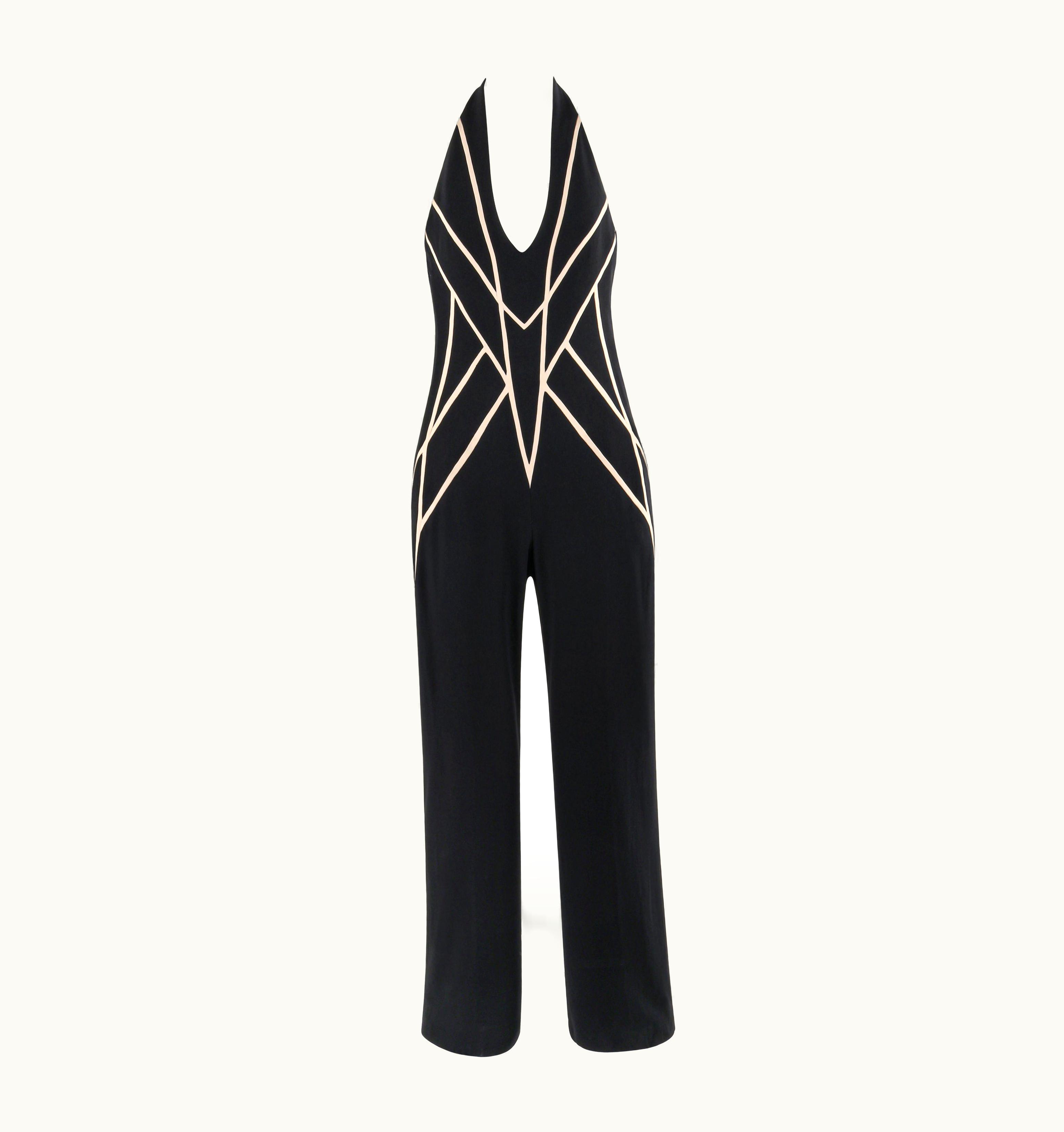Alexander McQueen Alexander McQUEEN Resort 2009 Geometric Black Halter Neck Wide Leg Jumpsuit