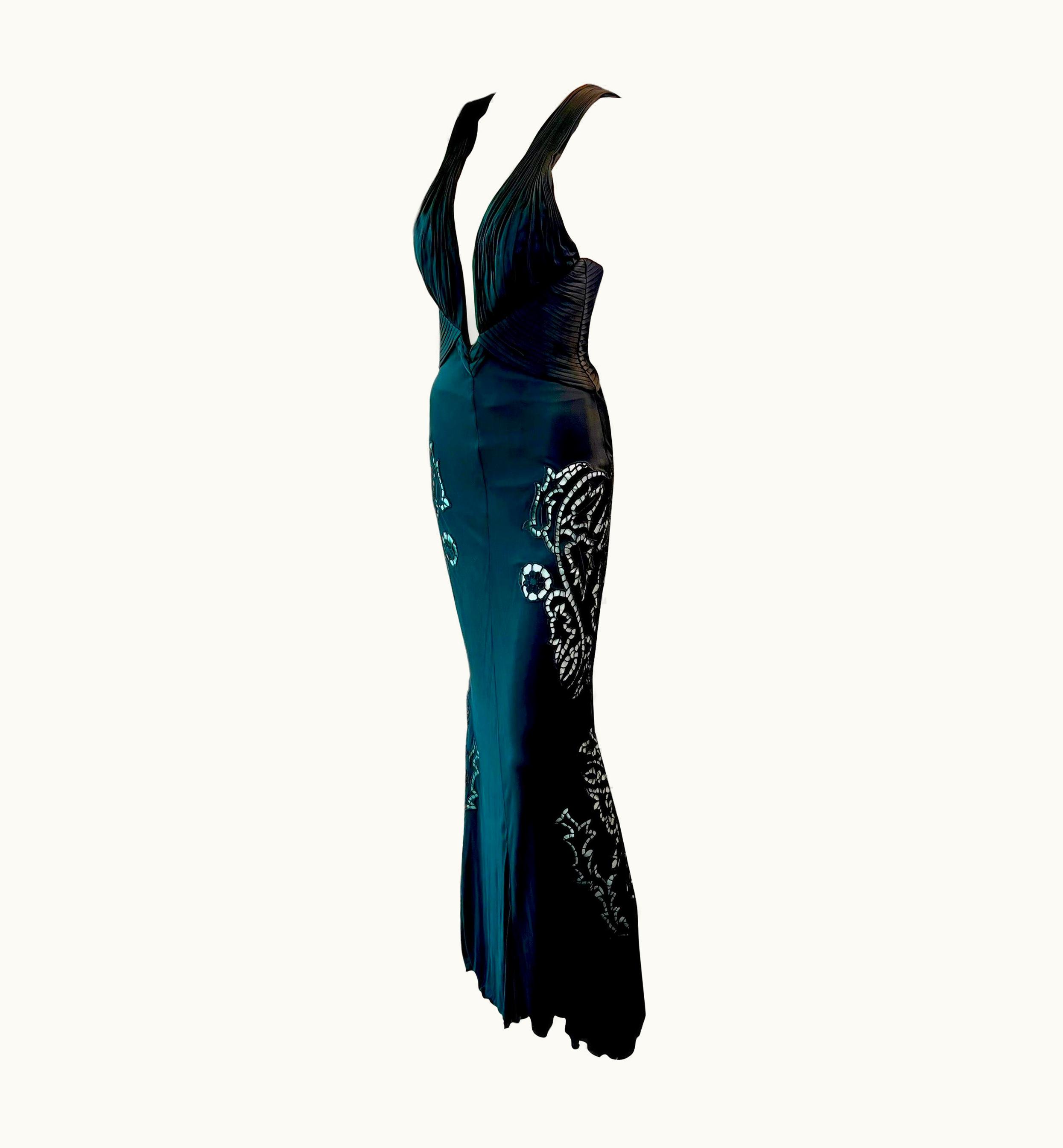 Roberto Cavalli Roberto Cavalli C. 2009 Plunging Neckline Cutout Silk Black Evening Dress Gown