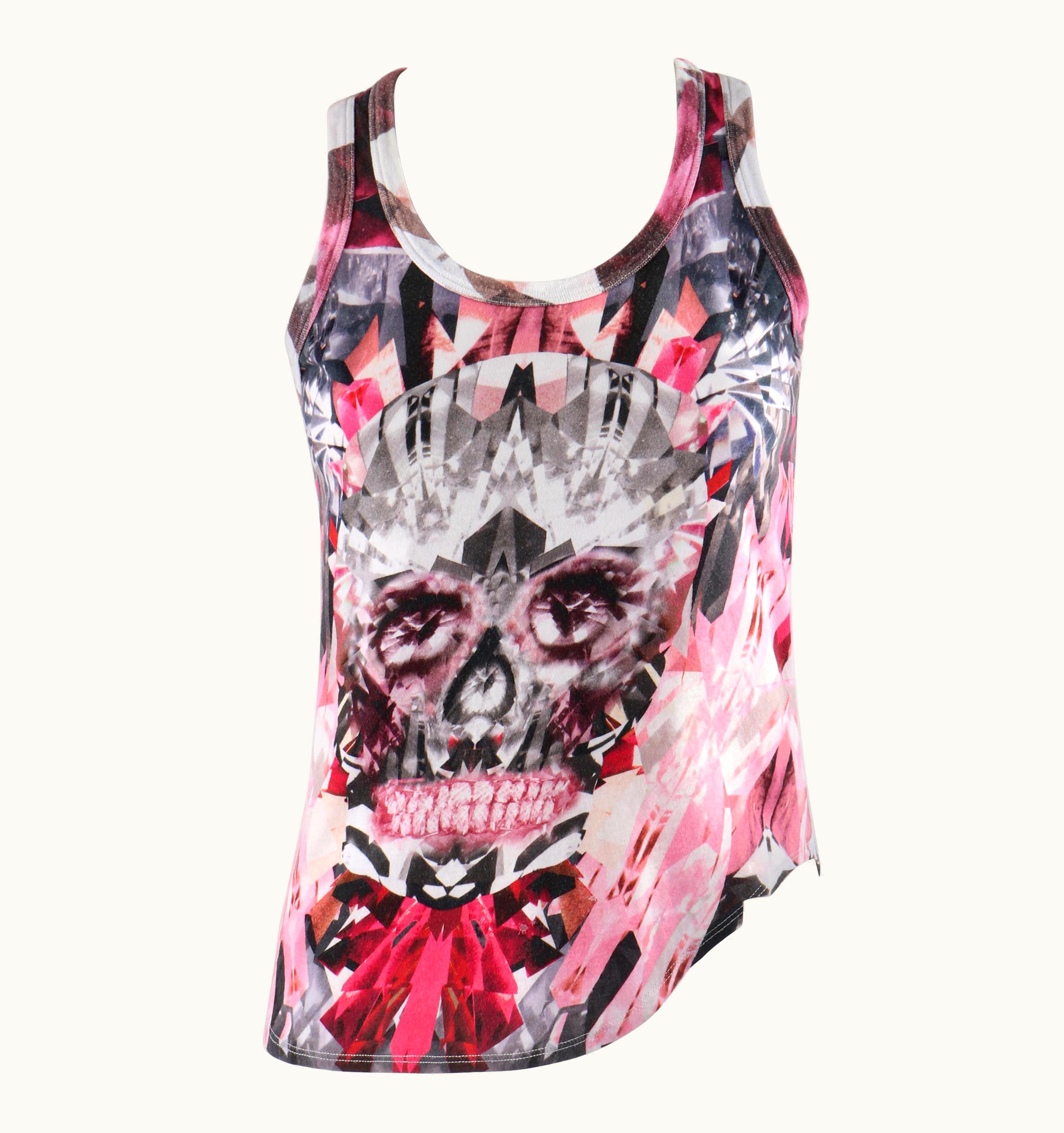 Alexander McQueen Alexander McQUEEN S/S 2009 Crystal Skull Kaleidoscope Printed Cotton Tank Top