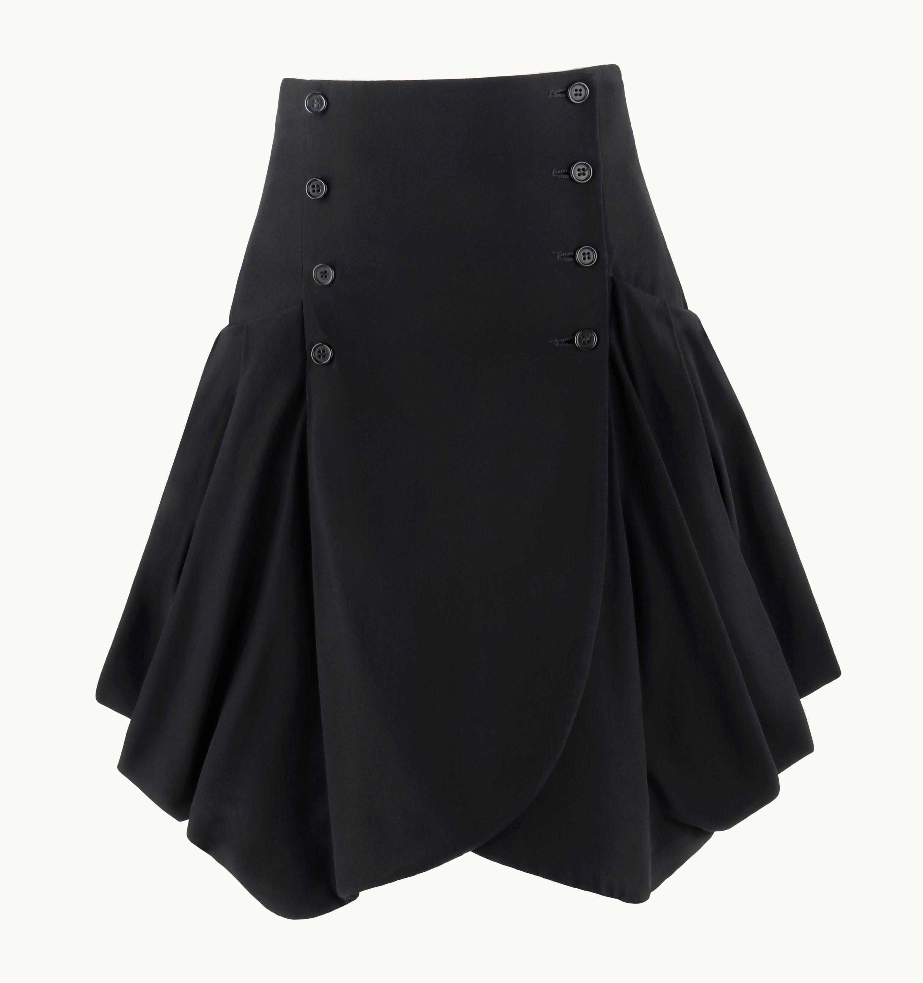 Alexander McQueen Alexander McQUEEN C.2009 Black Double Button Front Box Pleat Pocket Flare Skirt