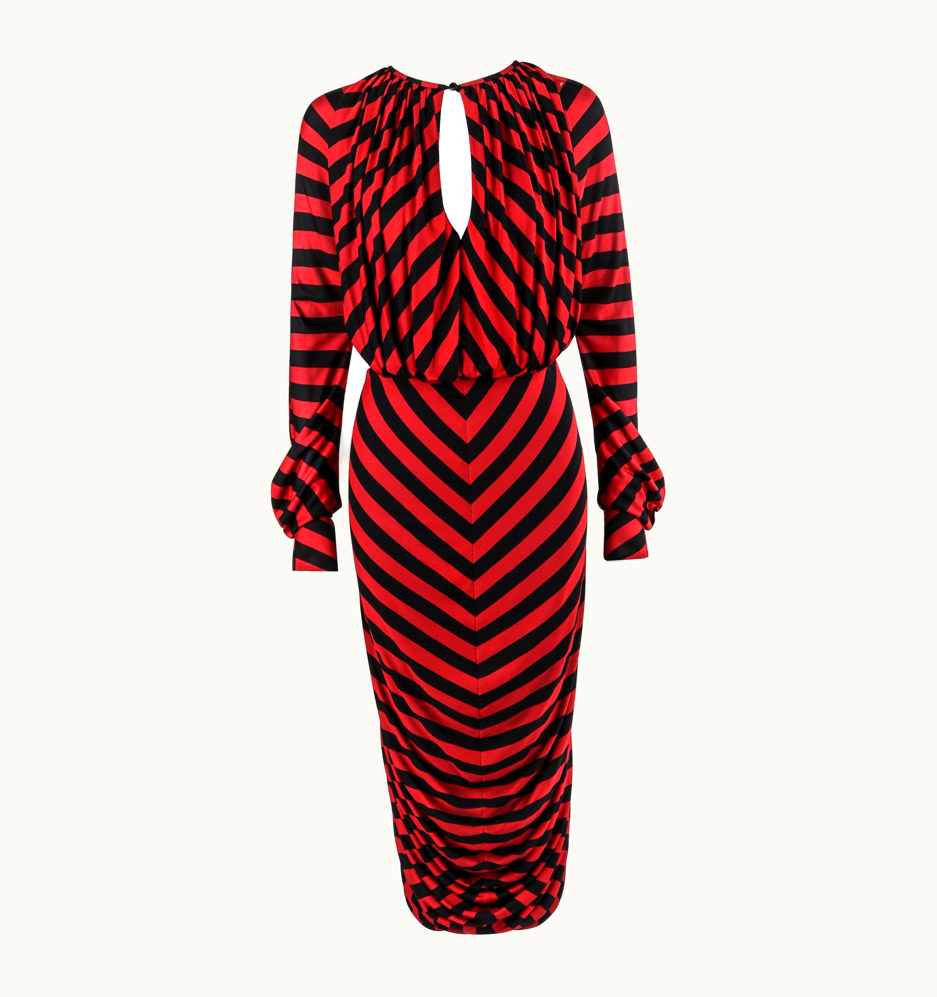 Alexander McQueen Alexander McQUEEN AW 2009 "The Horn Of Plenty" Red Black Chevron Ruched Dress