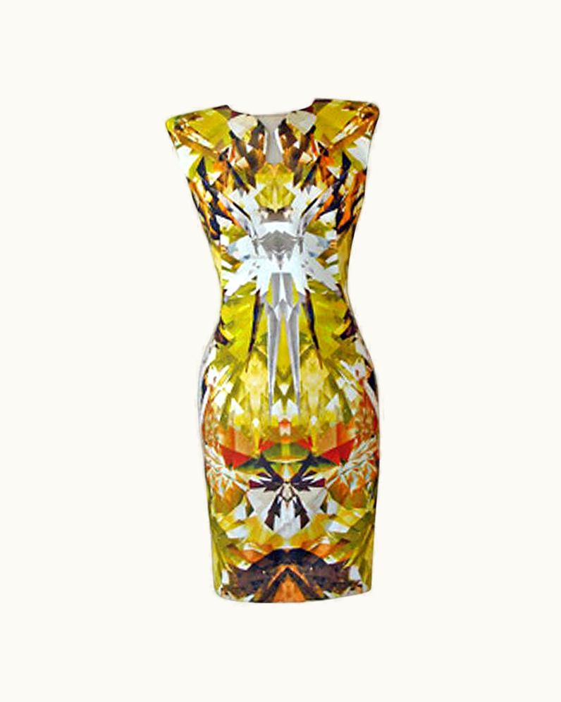 Alexander McQueen Alexander McQueen 2009 Futuristic Crystalized Print Sheath Dress -new
