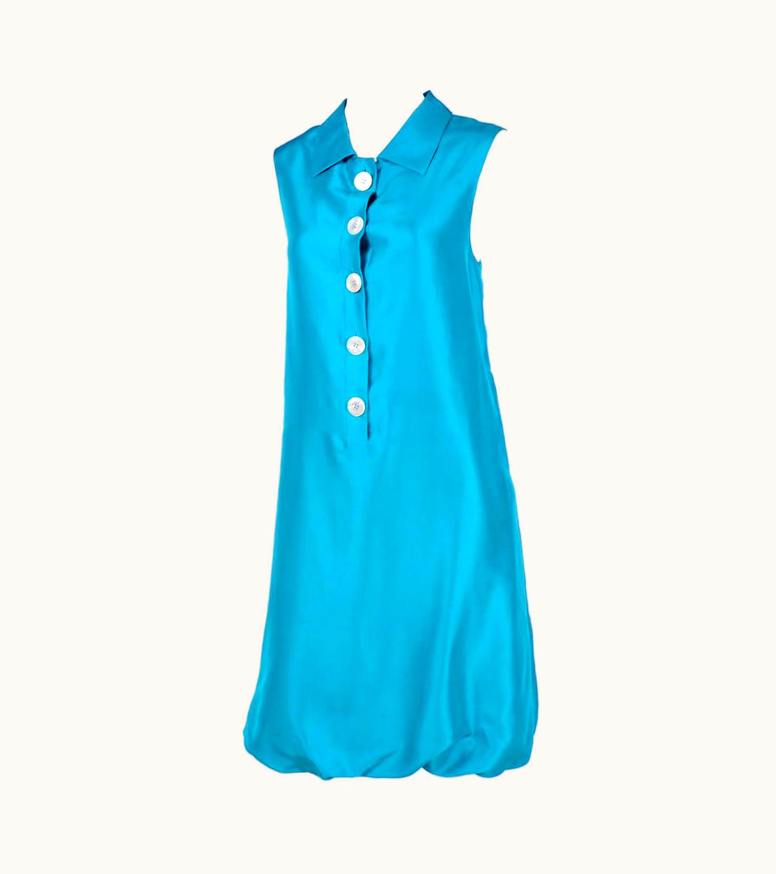 Oscar De La Renta Oscar De La Renta Blue Turquoise Sleeveless Silk Dress W Bubble Hem Resort 2009