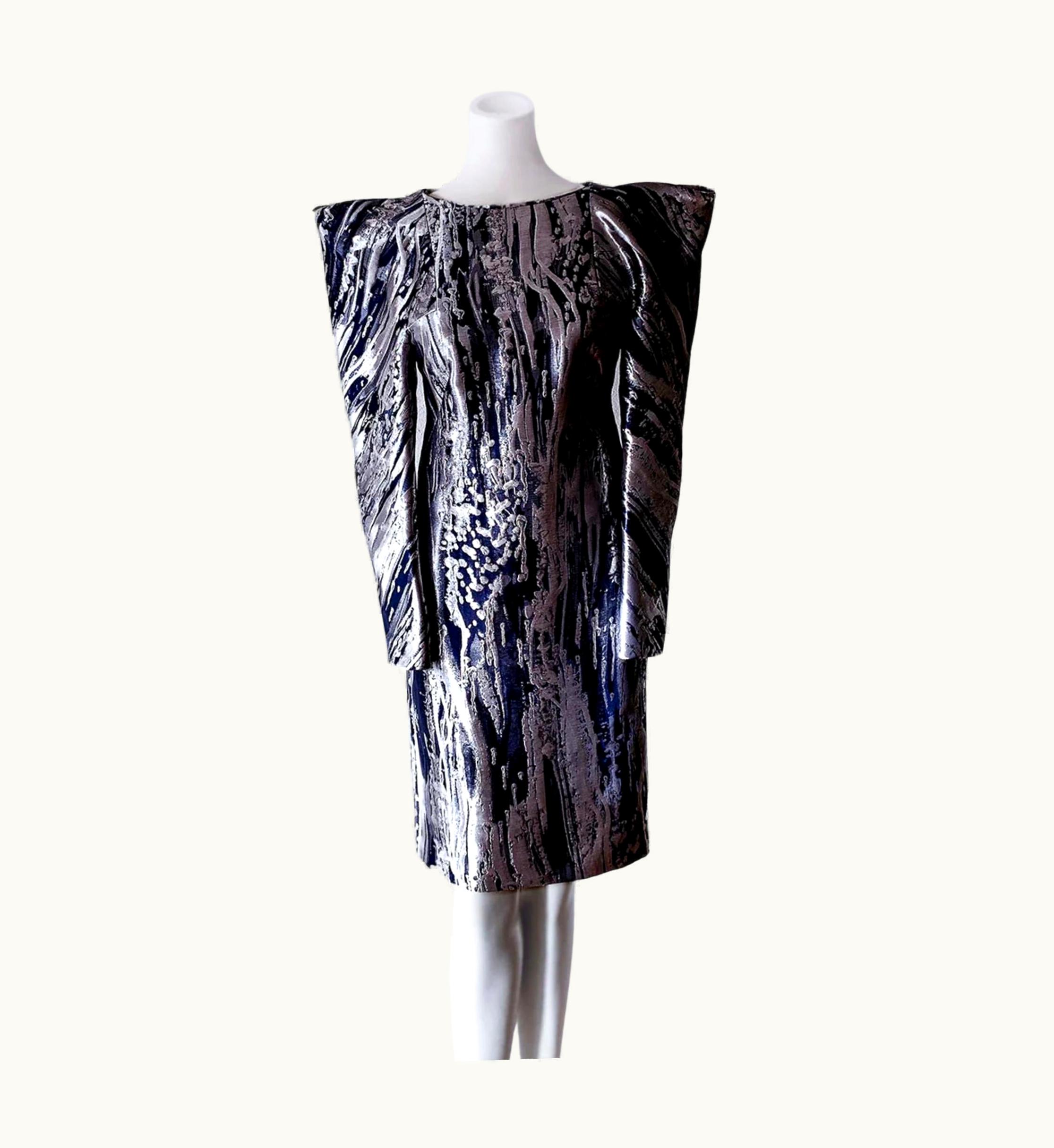Alexander McQueen Alexander McQueen 2010 Dress Futuristic Avant Garde Metallic Silk Silver