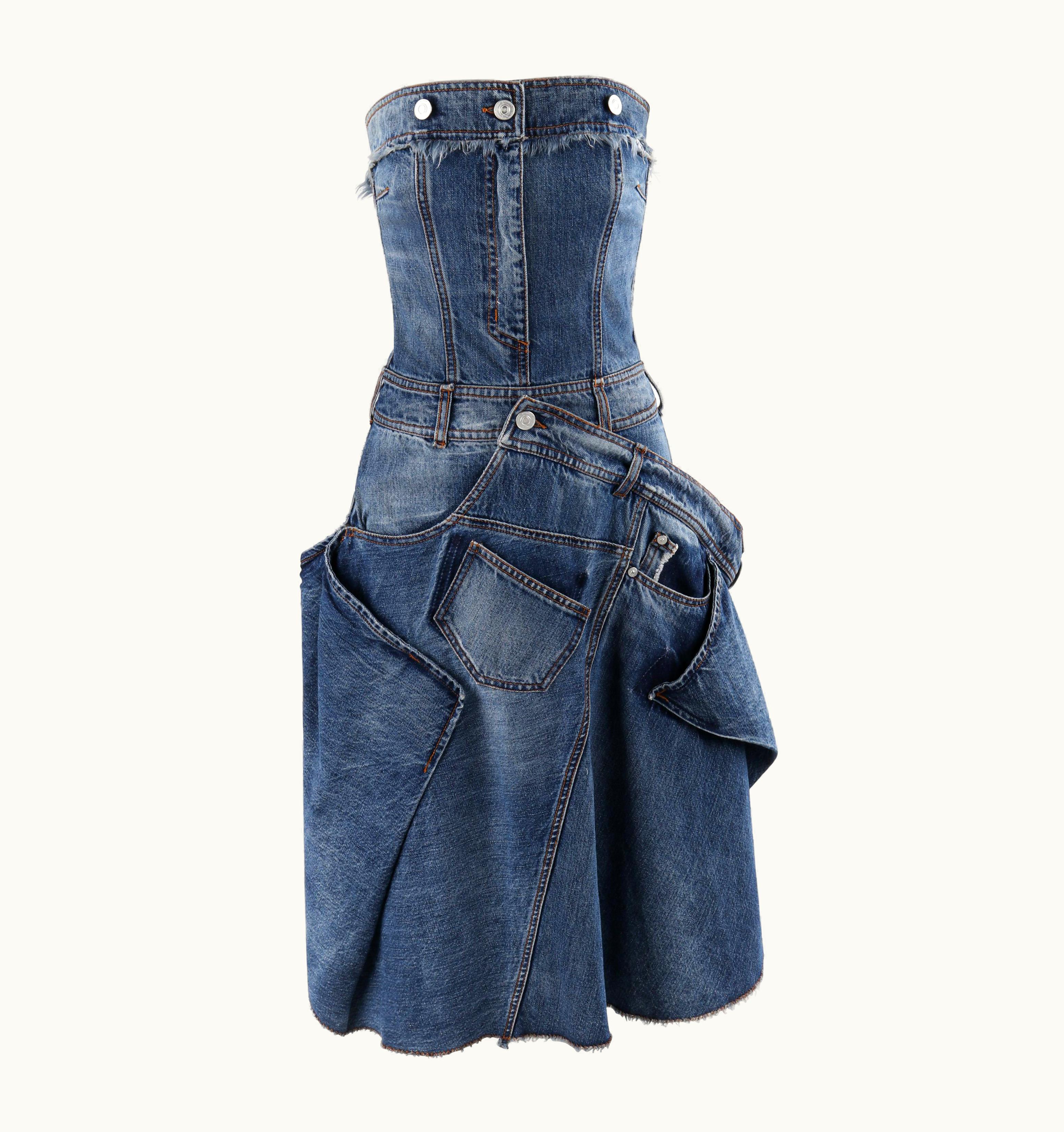 Alexander McQueen Alexander McQUEEN AW 2010 Patchwork Deconstructed Denim Jeans Strapless Dress