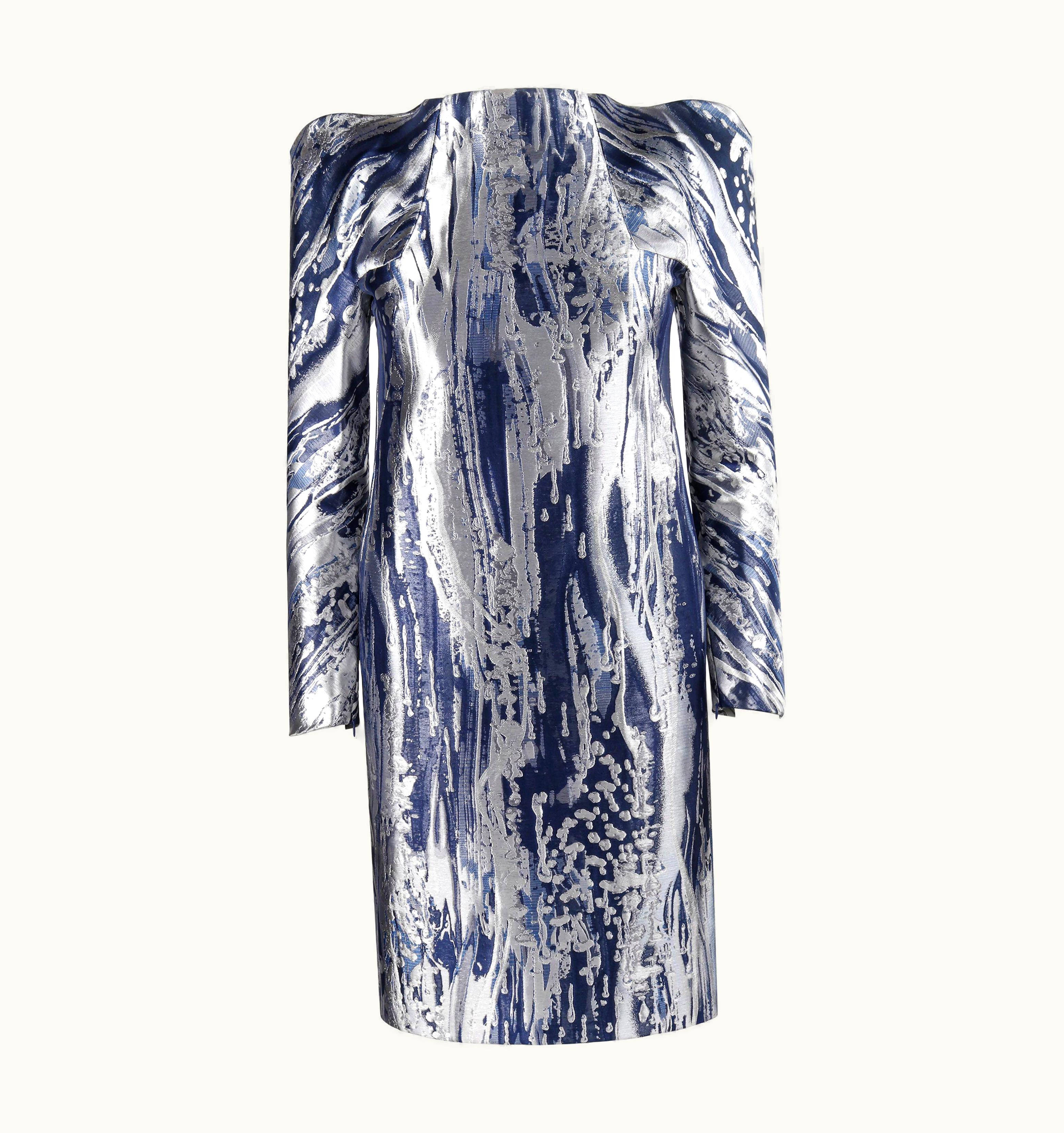 Alexander McQueen Alexander McQUEEN Resort 2010 Blue Silver Metallic Structured Shift Dress Nwt