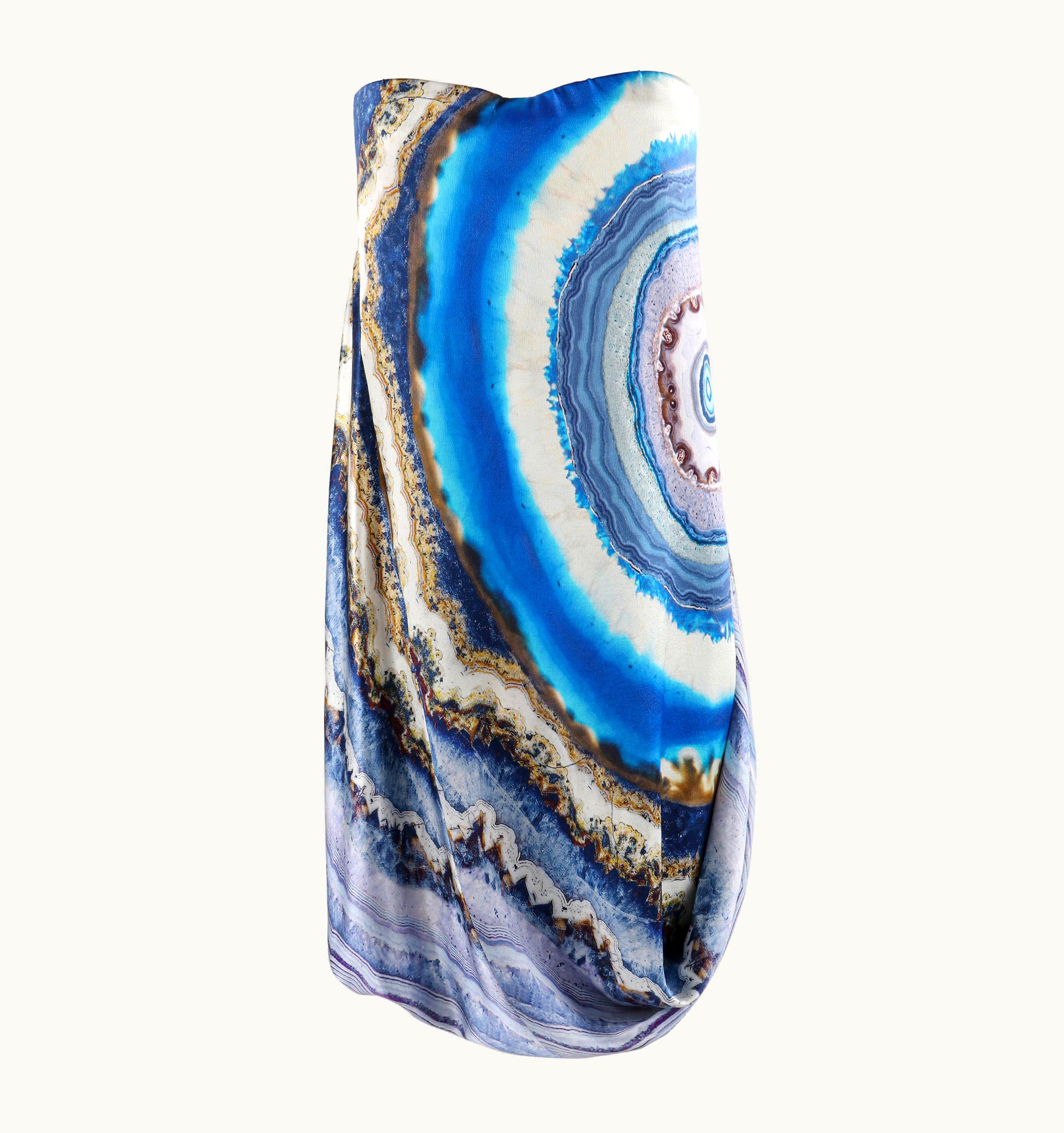 Alexander McQueen Alexander McQUEEN Resort 2010 Agate Geode Print Strapless Draped Bubble Dress