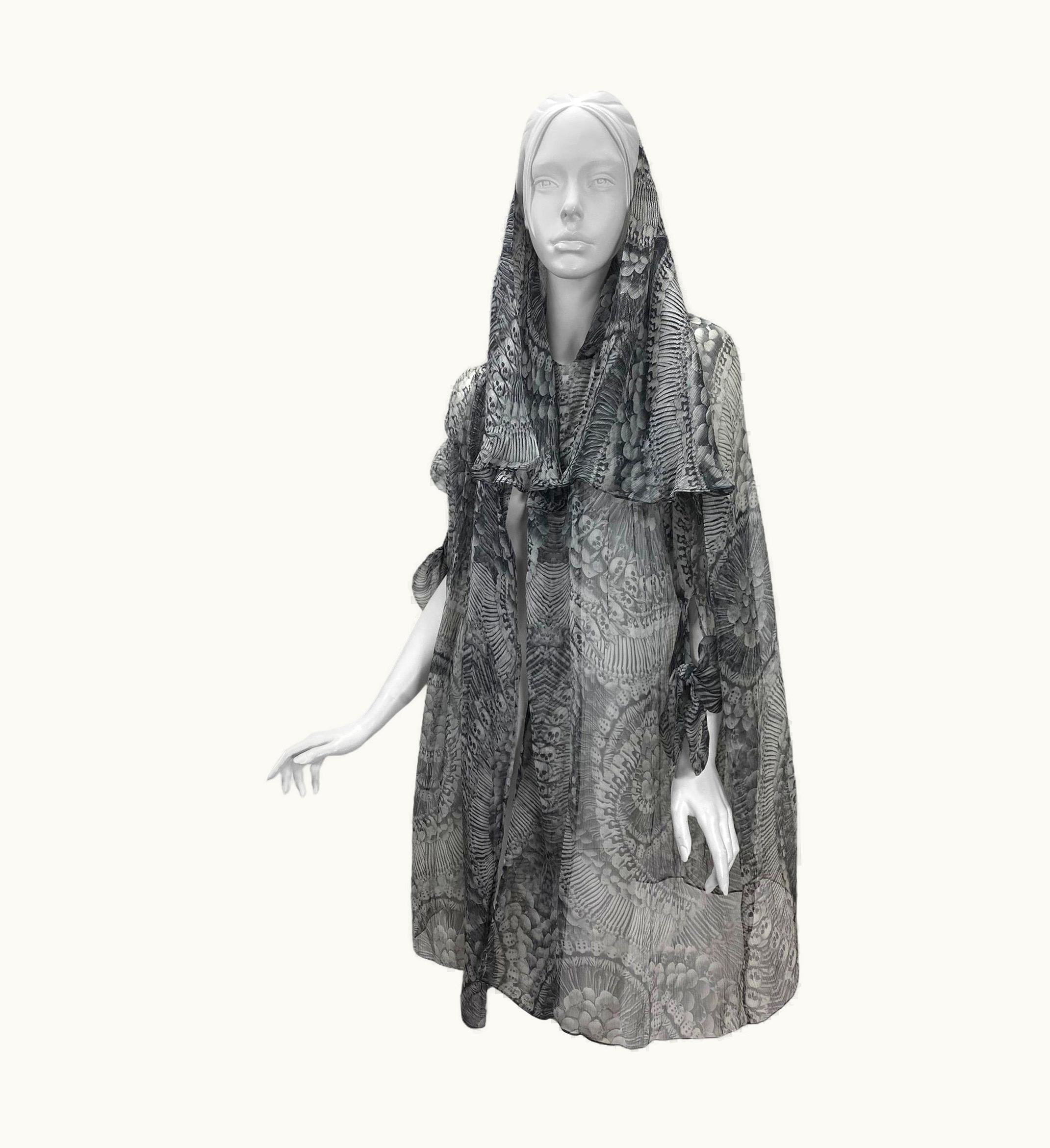 Alexander McQueen 2010 Alexander McQueen Scull Print Silk Top With Scarf