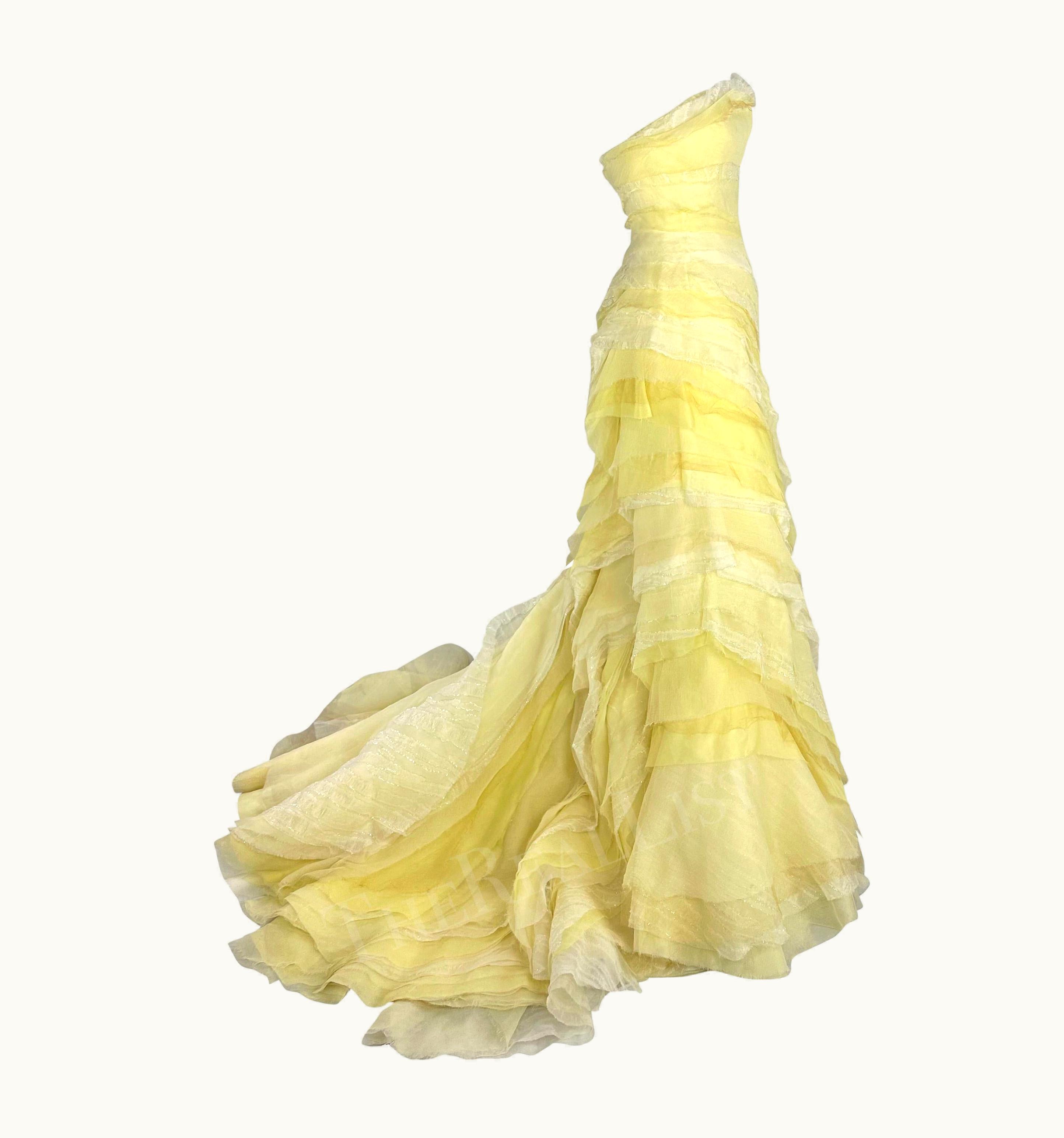 Roberto Cavalli 2010 Roberto Cavalli Custom Red Carpet Pastel Canary Yellow Tulle Gown Train