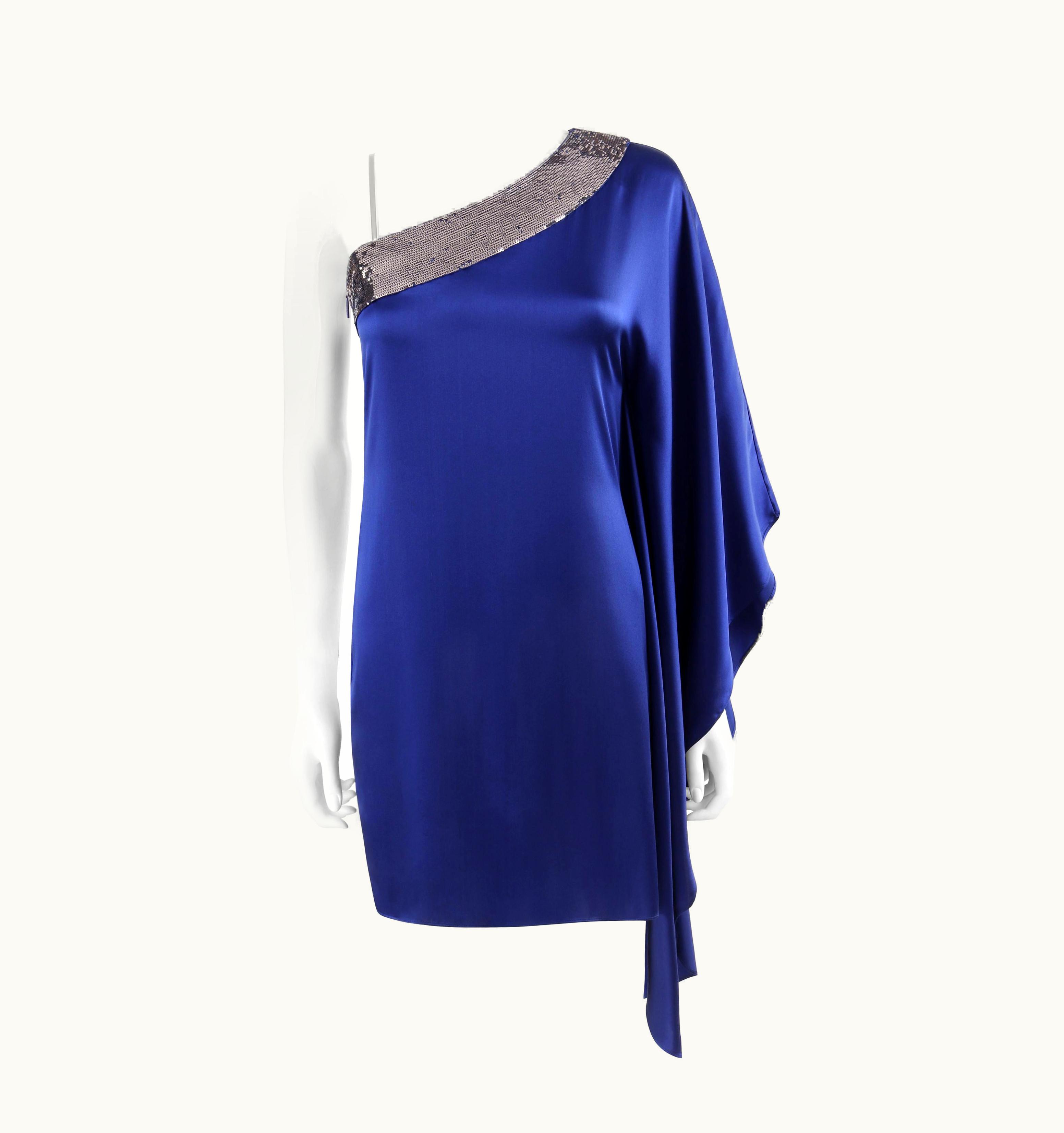 Roberto Cavalli Roberto Cavalli Resort 2010 Blue Silver Sequin Draped One Shoulder Mini Dress