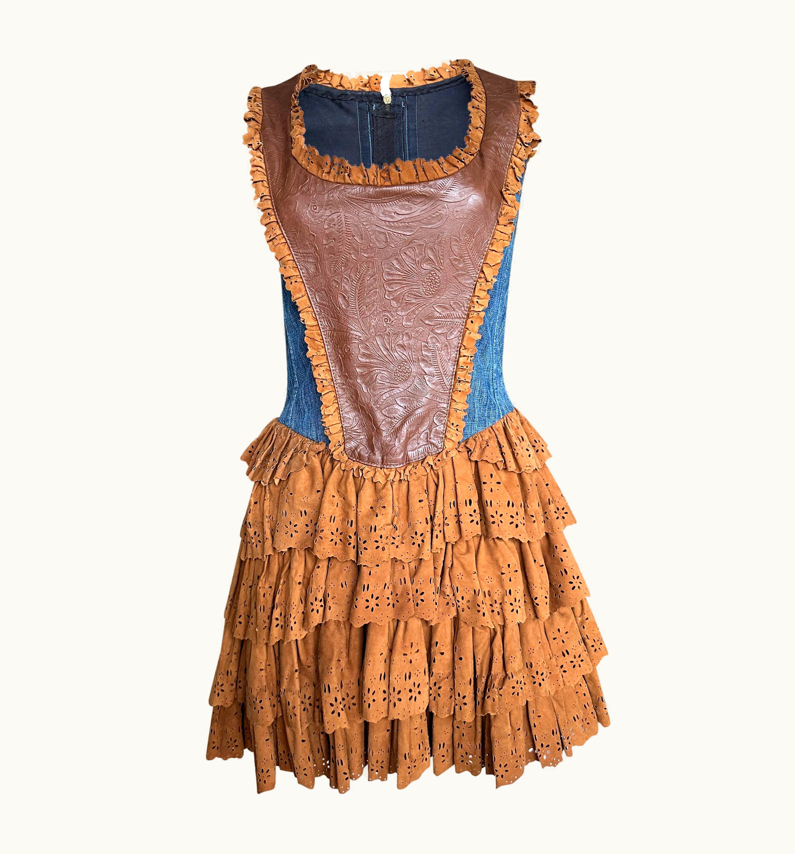 Dolce & Gabbana Dolce And Gabbana S/S 2010 Runway Denim And Leather Dress With Boned Corset