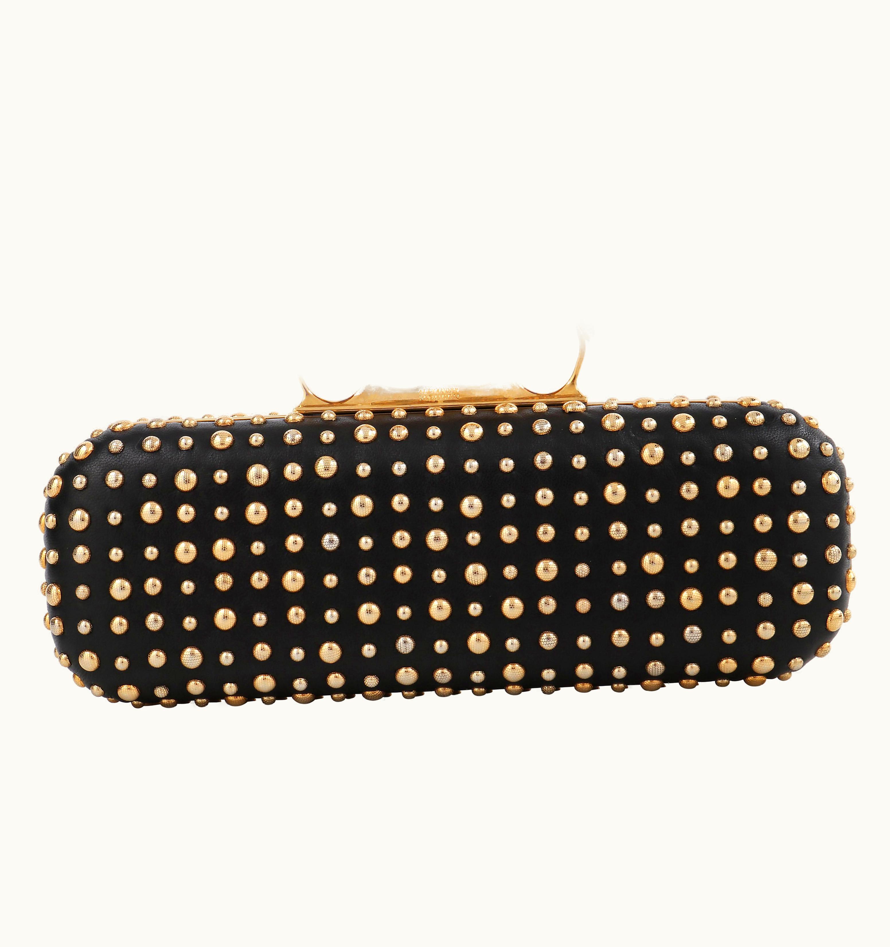 Alexander McQueen Alexander Mcqueen AW 2010 Gold Studded Leather Four-Ring Skull Knuckle Clutch