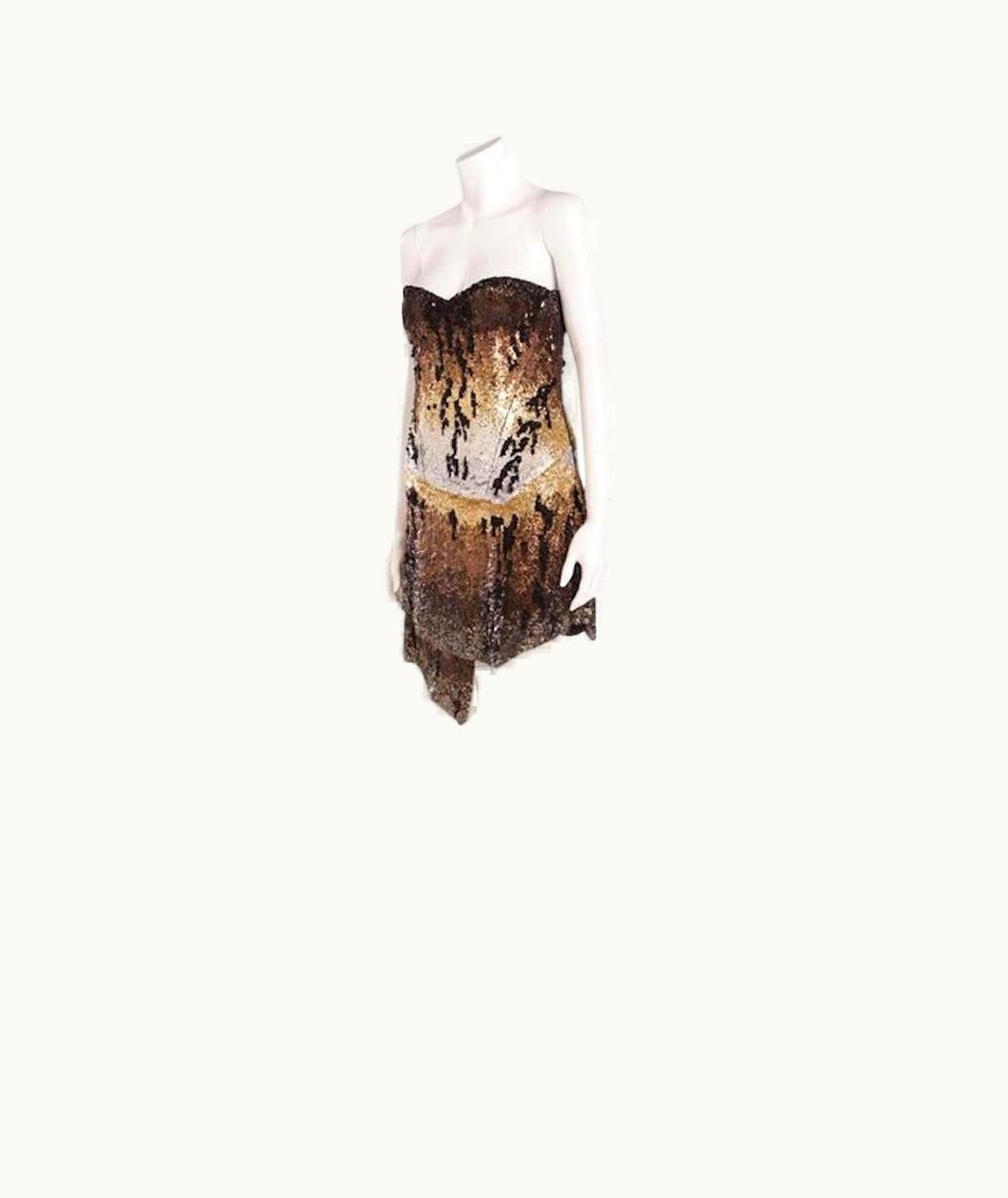 Roberto Cavalli 2011 Vintage Roberto Cavalli Tiger Print Sequin Strapless Mini Dress