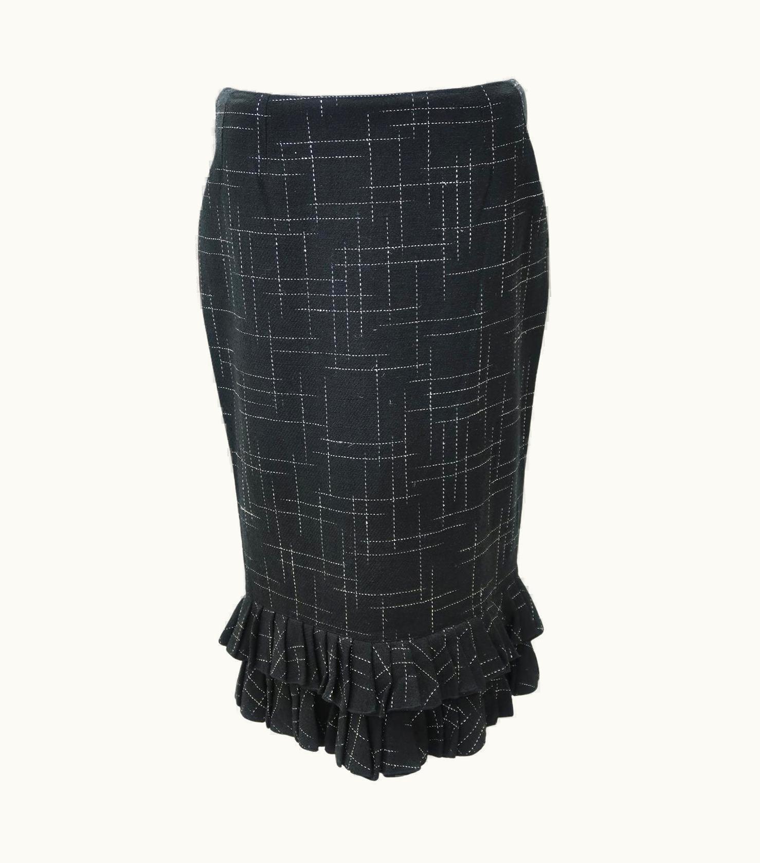 John Galliano John Galliano S/S-2011 Wool Ruffled Hem Knee Length Skirt