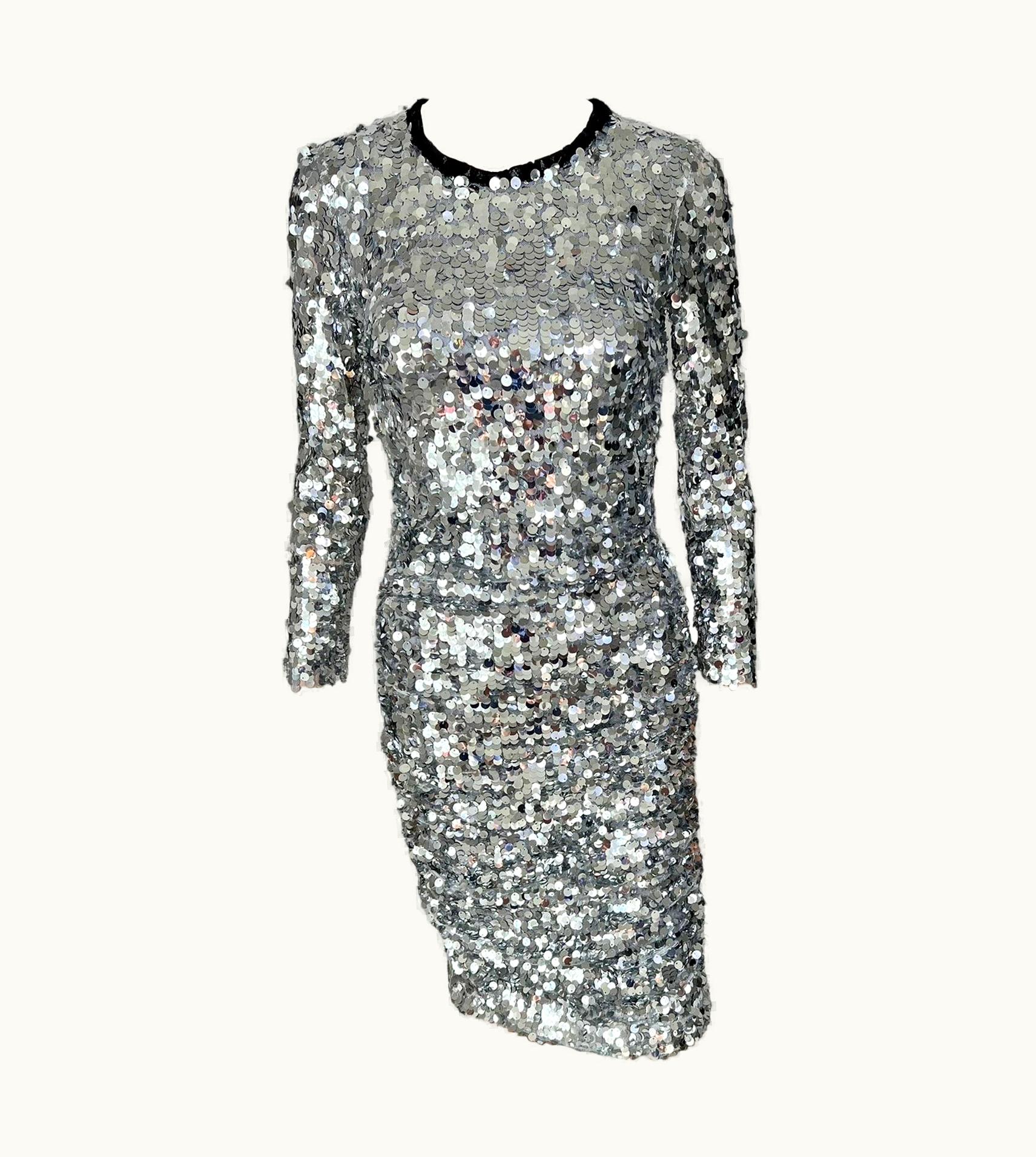 Dolce & Gabbana Dolce & Gabbana AW 2011 Unworn Sequin Embellished Silver Evening Dress