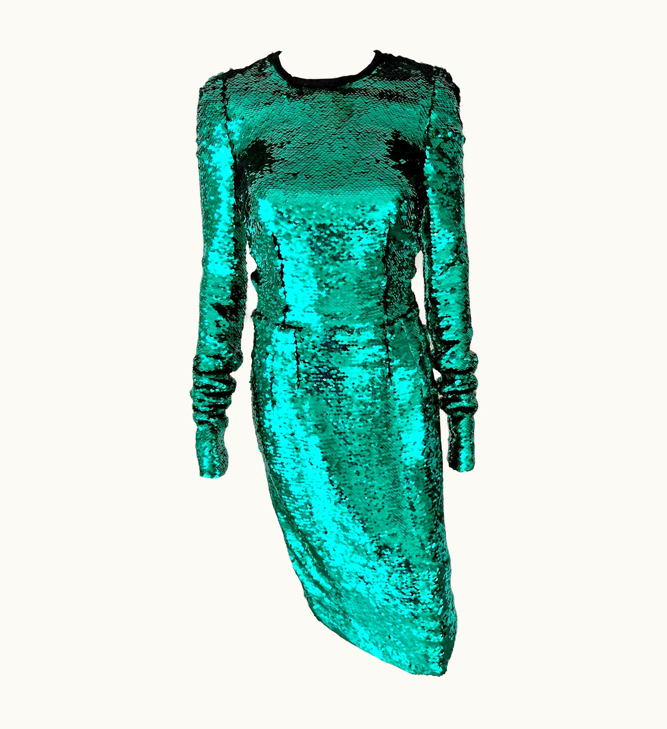 Dolce & Gabbana Dolce & Gabbana AW 2011 Runway Unworn Sequin Embellished Green Evening Dress