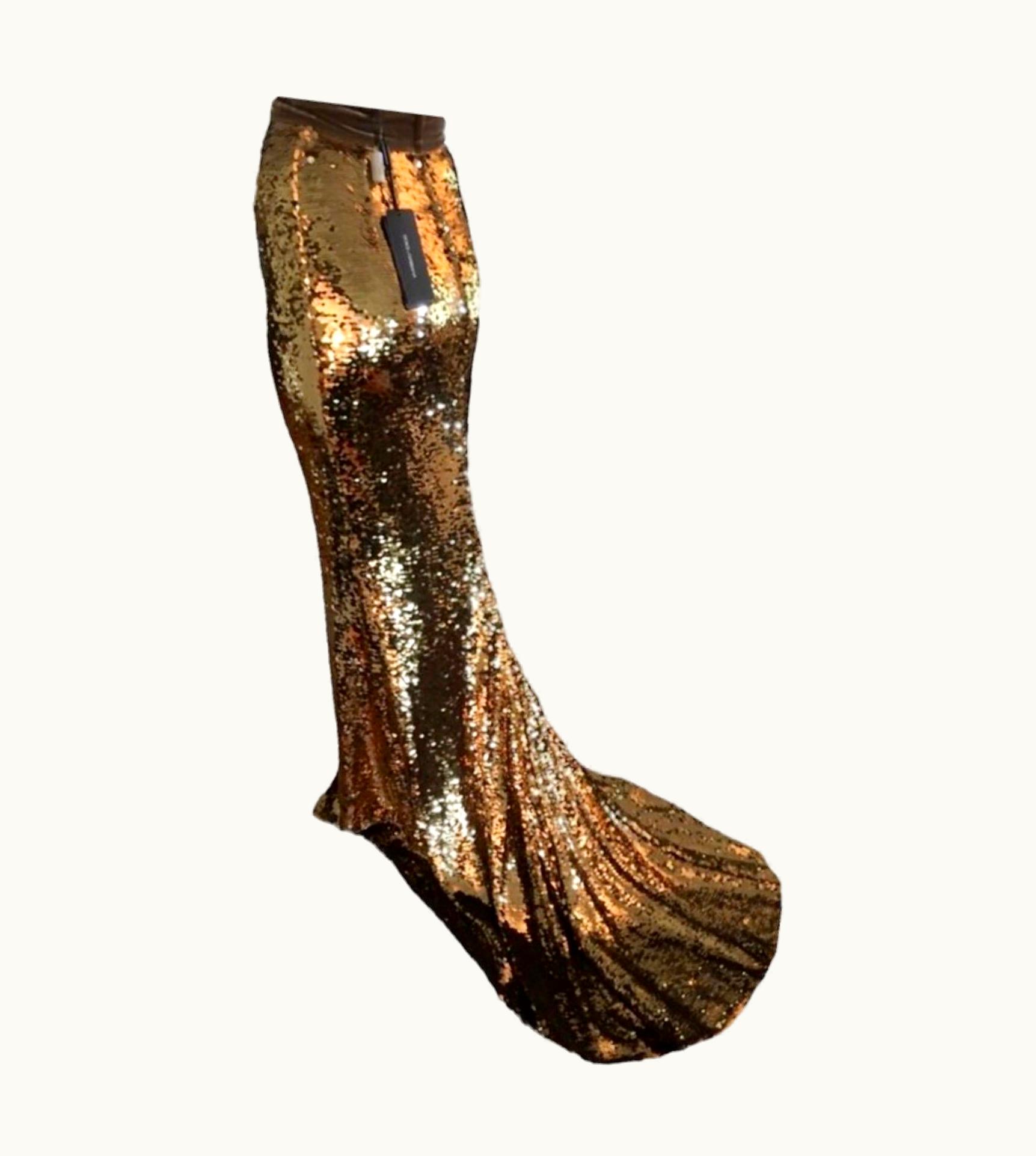 Dolce & Gabbana Dolce & Gabbana AW 2011 Unworn Sequin Embellished Gold Train Maxi Skirt