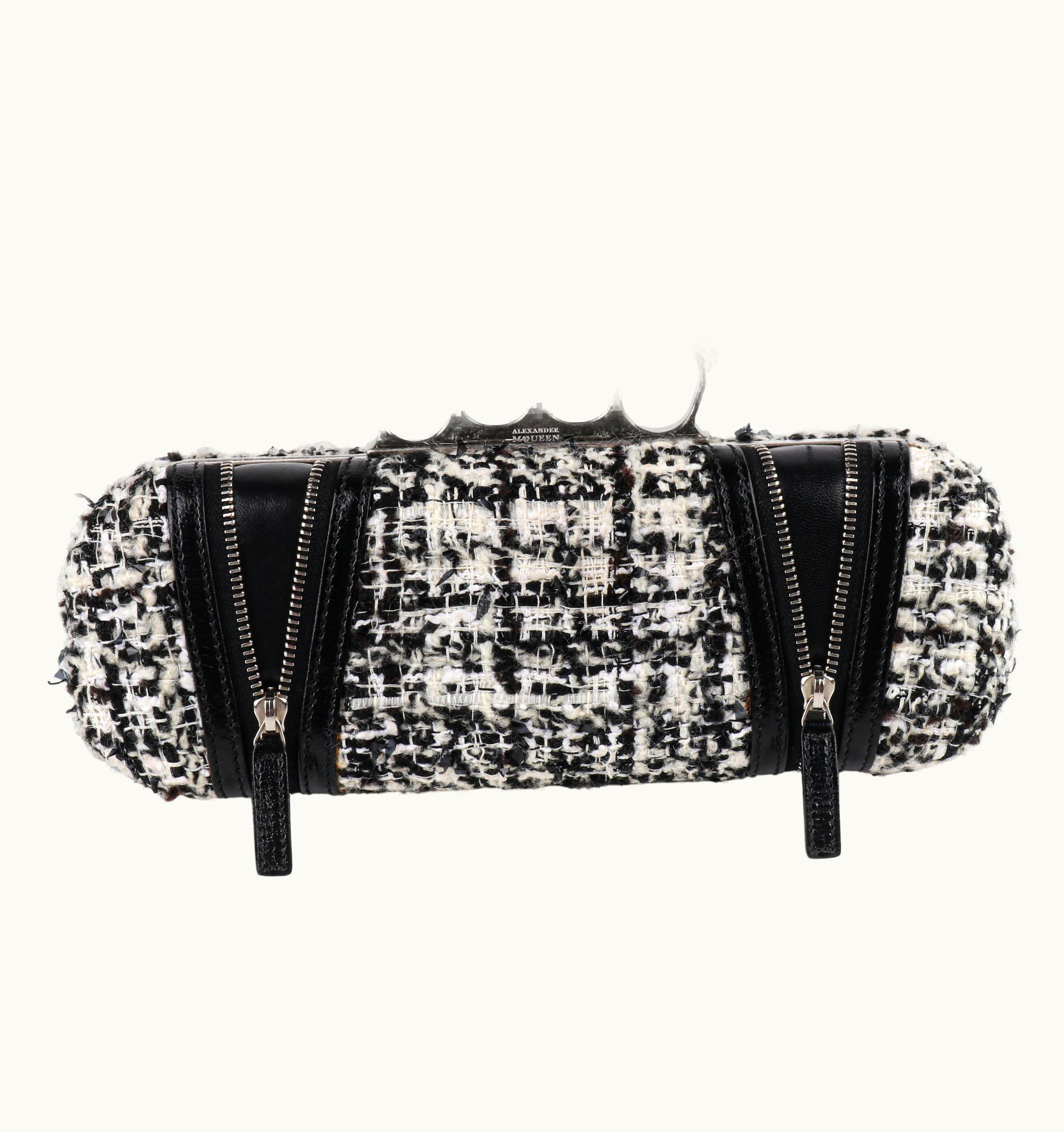 Alexander McQueen Alexander McQUEEN AW 2011 Black White Tweed Zipper Knuckle Ring Duster Clutch