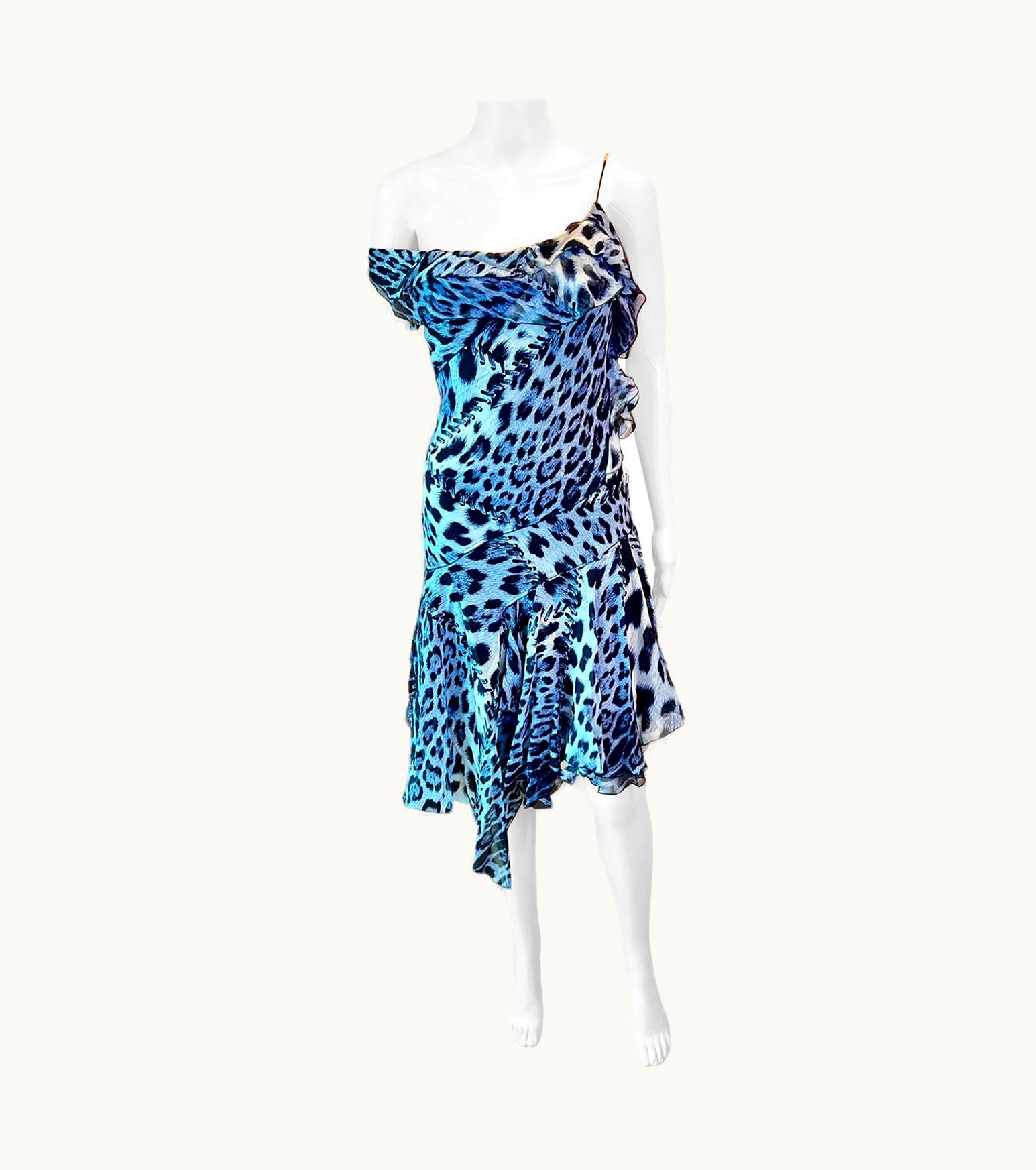 Roberto Cavalli Roberto Cavalli S/S 2011 Silk Bias Cut Asymmetrical Animal Print Slip Dress