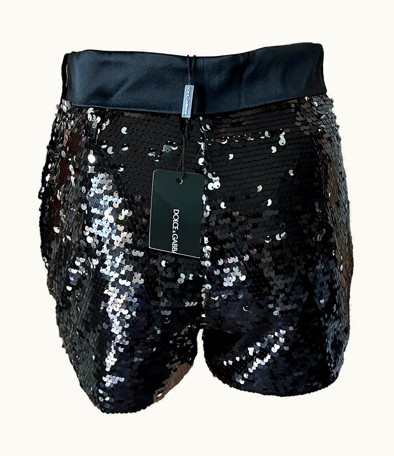 Dolce & Gabbana Dolce & Gabbana AW 2011 Unworn Sequin Embellished Black Hot Pants Mini Shorts