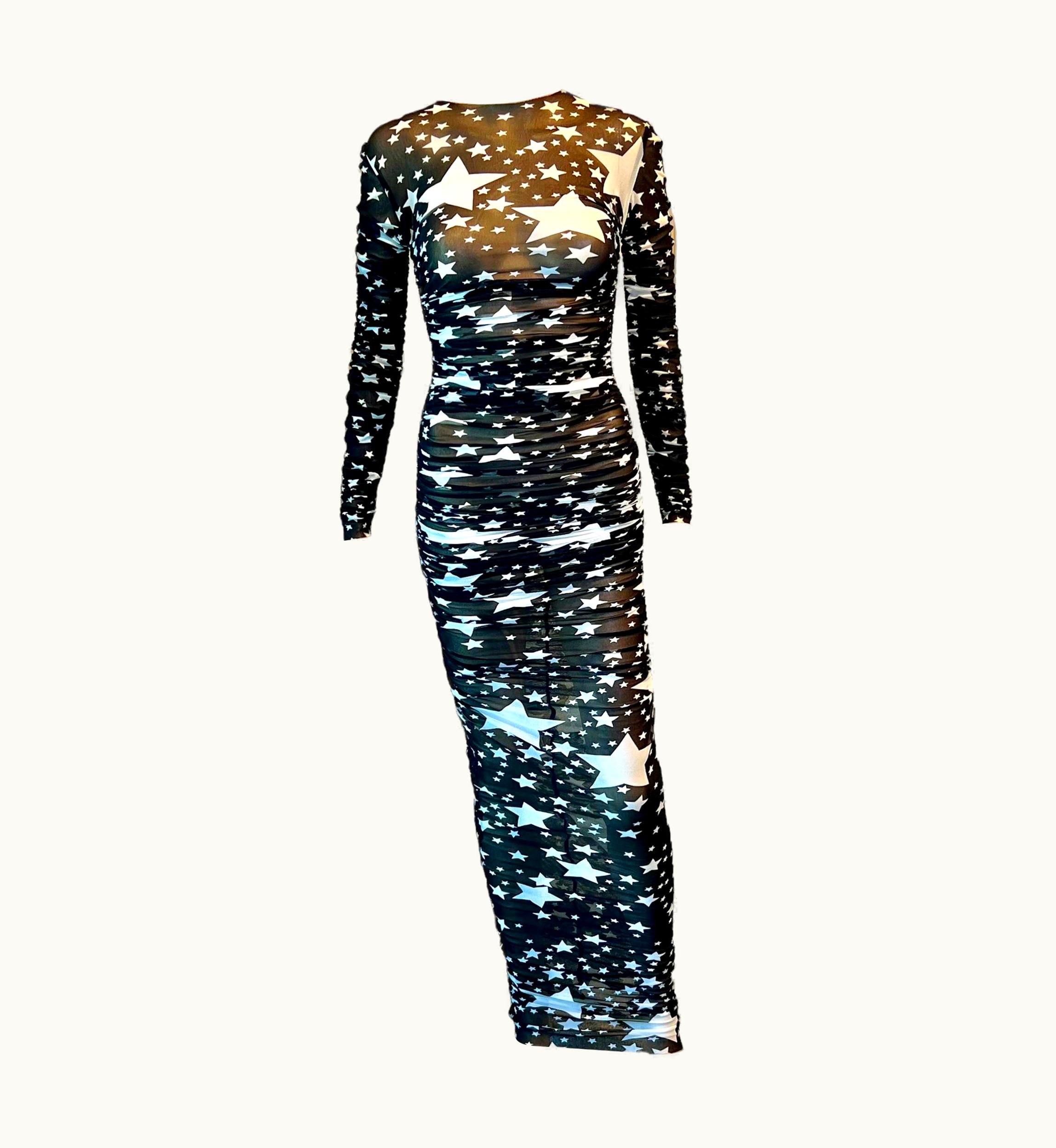 Dolce & Gabbana Dolce & Gabbana AW 2011 Runway Star Print Sheer Mesh Ruched Maxi Evening Dress