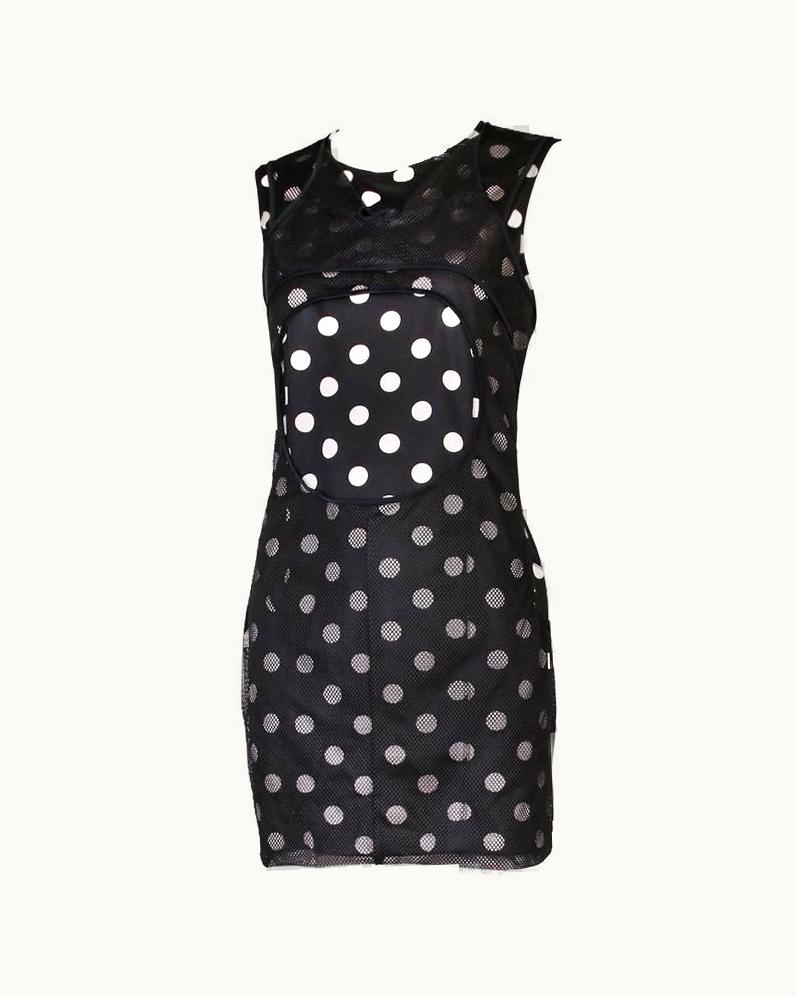 Junya Watanabe 2012 Junya Watanabe Polkadot Bodycon Mini Dress With Mesh Overlay